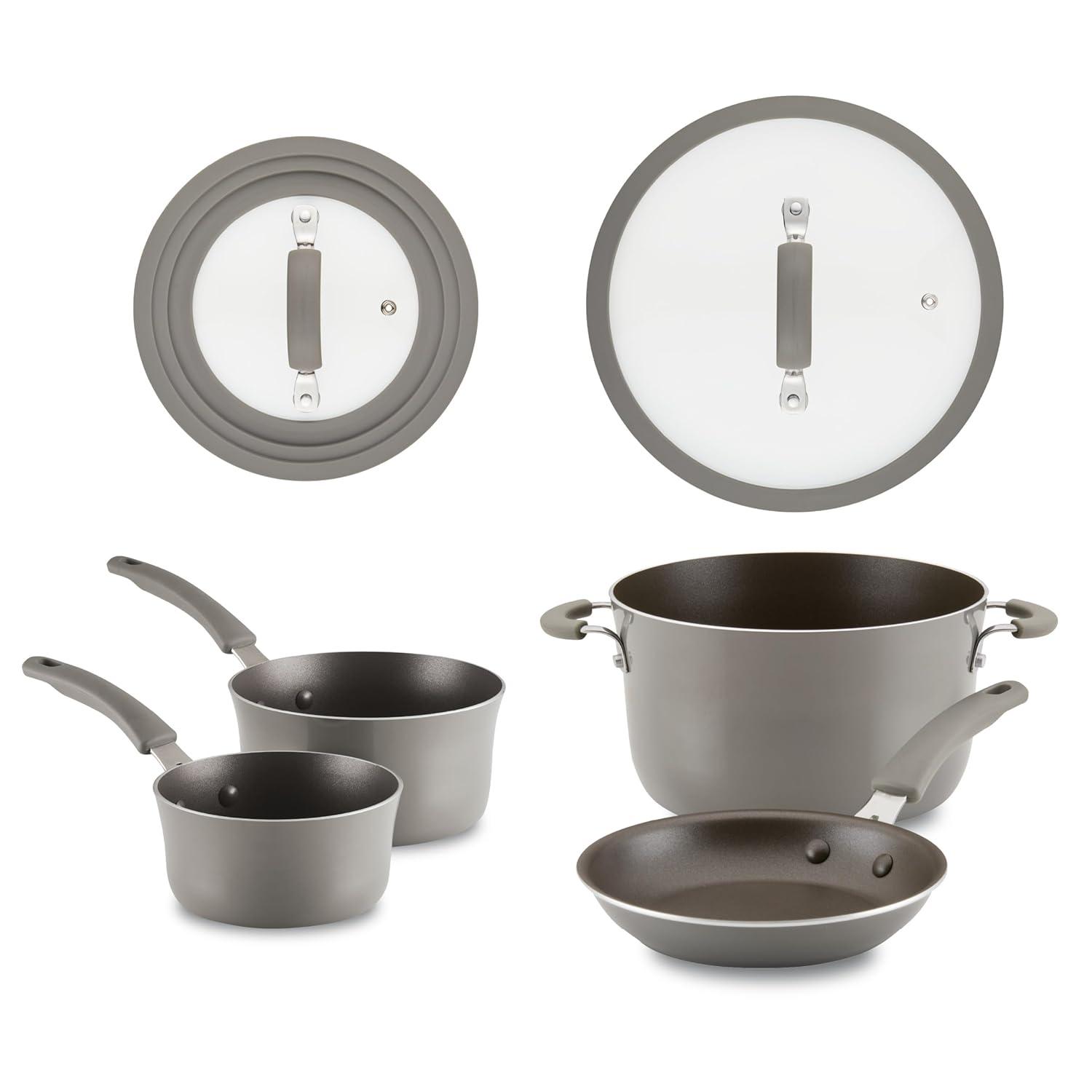 Rachael Ray Rachael Ray Cook & Create Nonstick Cookware Pots and Pans Set, 6 Piece, Gray