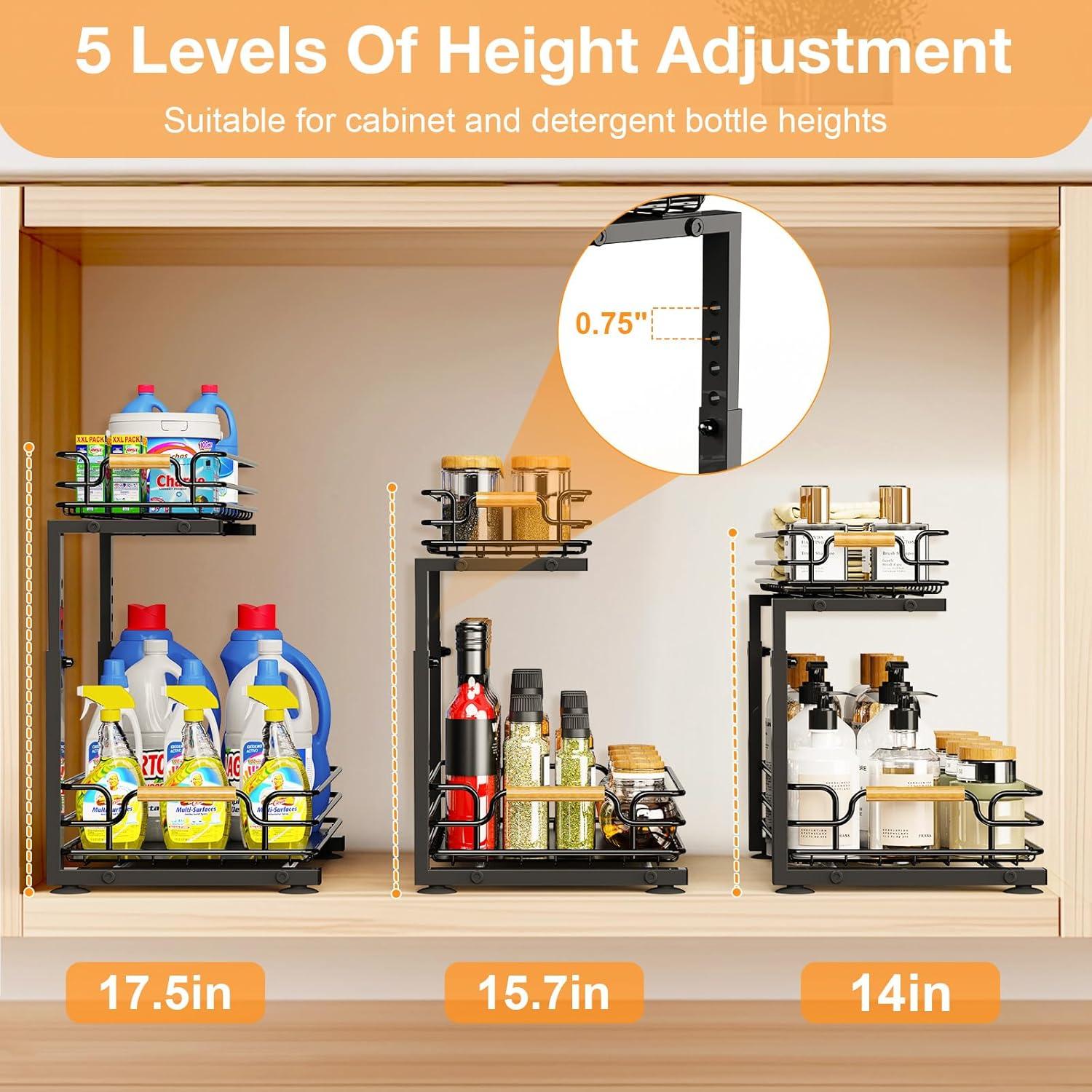 Rebrilliant Under Sink Organizer, 2 Tier Under Sink Organizers And Storage, Metal Slide Out Pull Out Cabinet Organizer ,2 Pack Sliding Drawer Organizer For Kitchen Bathroom Pantry