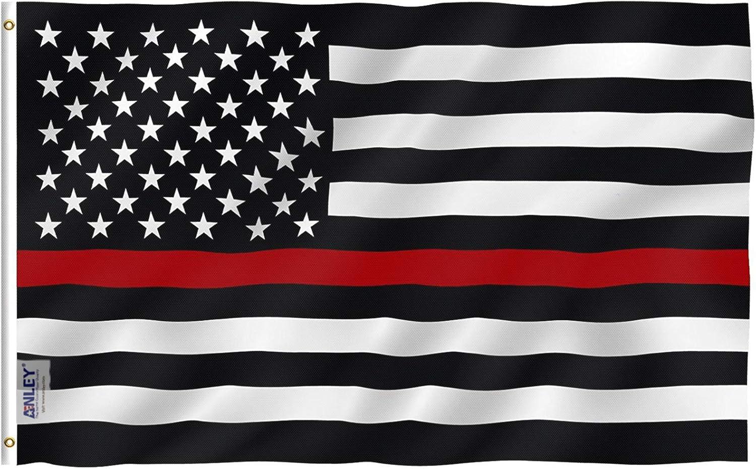 Anley 3x5 Foot Thin Red Line USA Polyester Flag - American Honoring Firefighter Flags