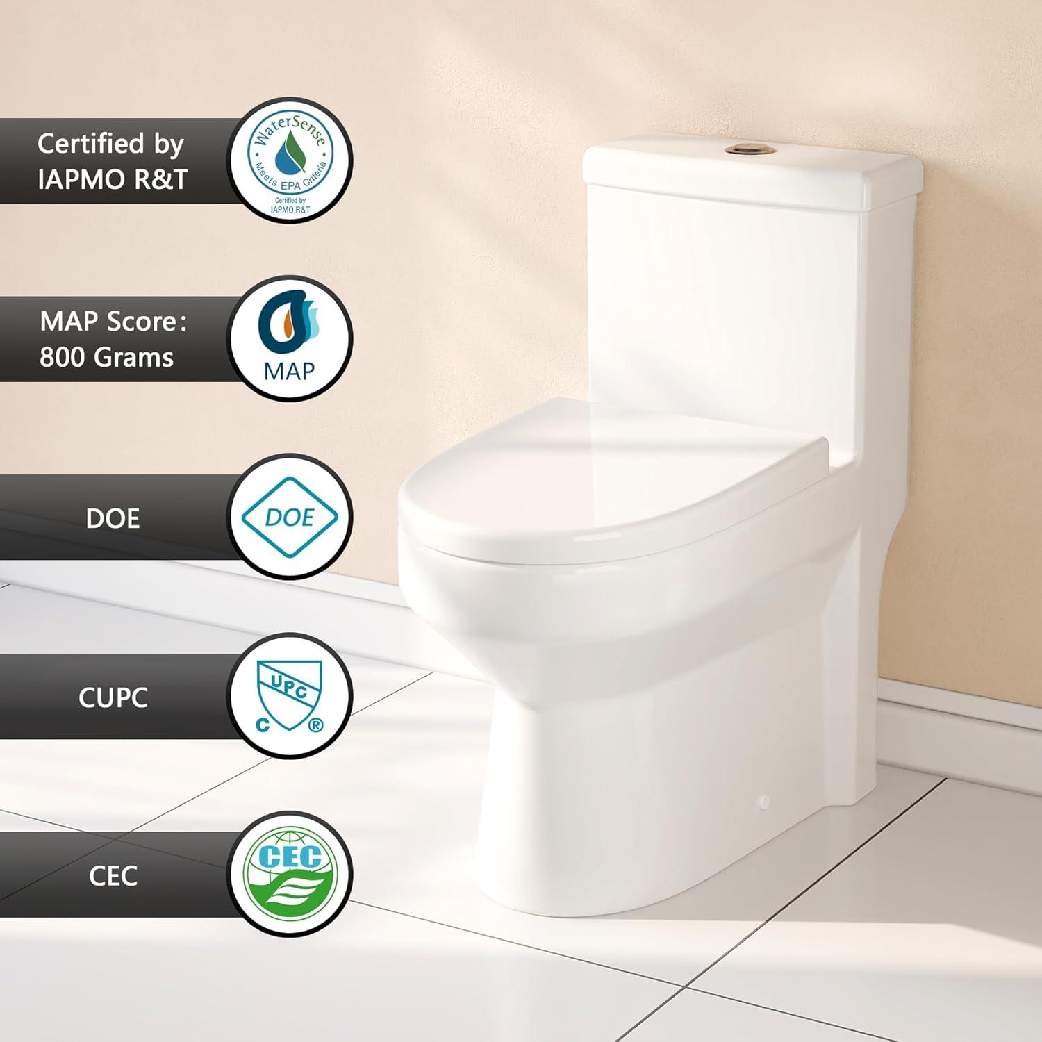 Liberty Compact Toilet, Modern One-Piece Round Toilet with Dual Flush, Easy Cleaning Fully Skirted Design(Seat Included)