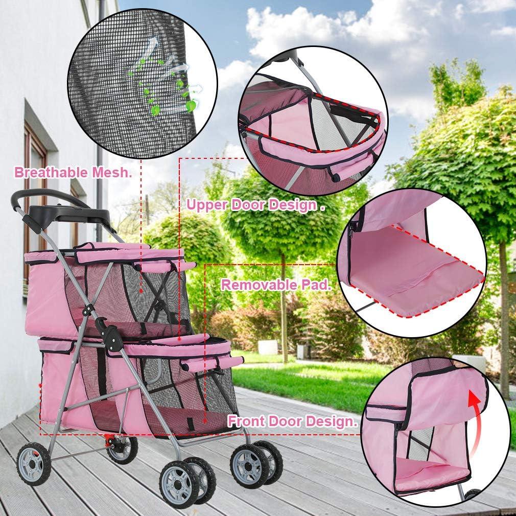 BestPet Dog Stroller Pet Carriers Bag Jogger Stroller for Medium Dogs Cats, Pink, 4 Wheels