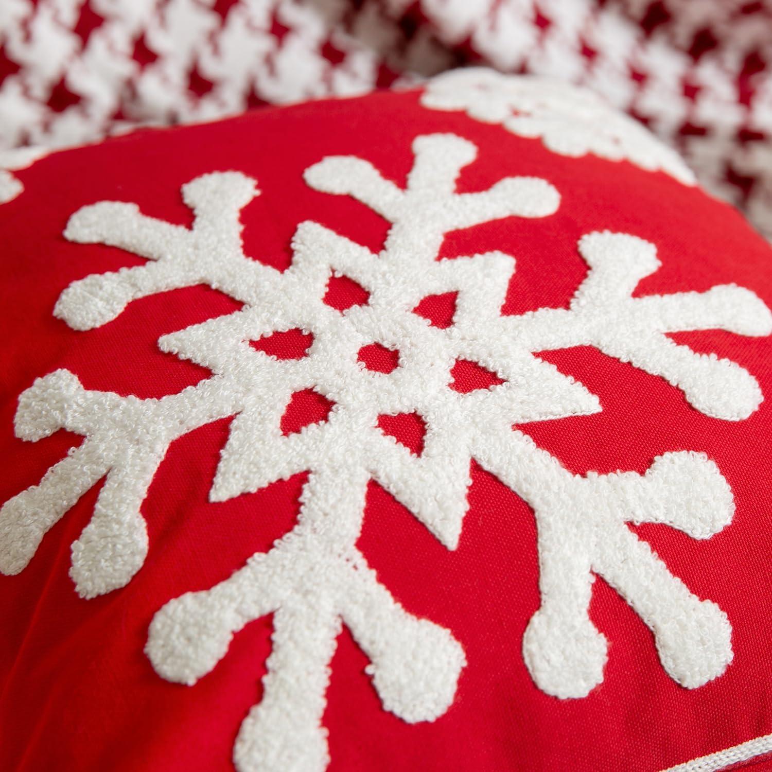 Red Cotton Embroidered Snowflake Euro Pillowcase Pair