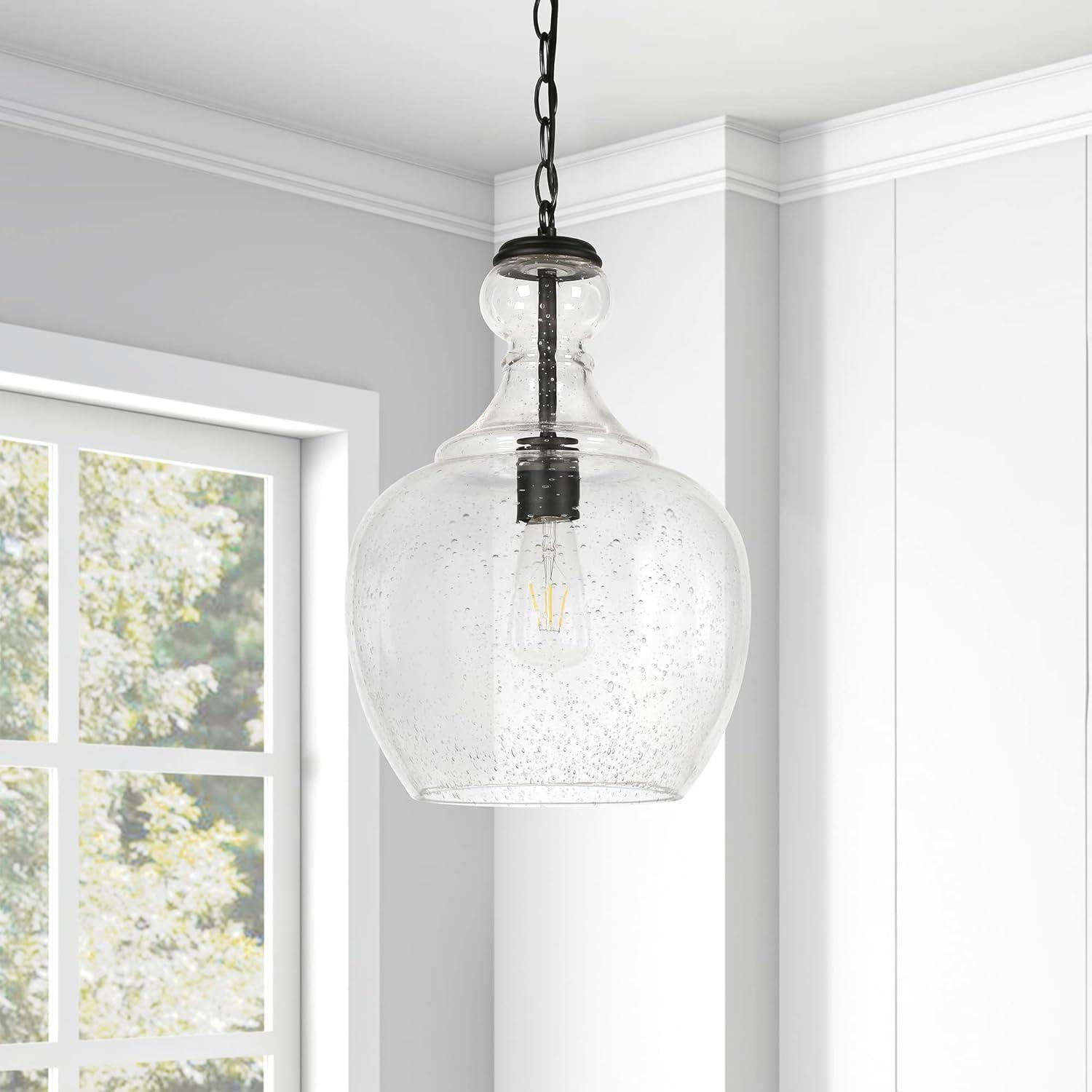 Westford Coastal Industrial 11" Brass & Seeded Glass Pendant