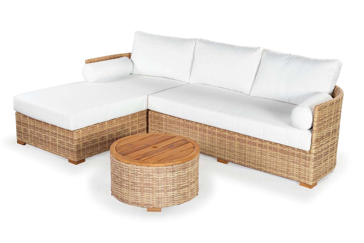 SAFAVIEH Couture Anguilla Outdoor Patio Round Wicker Coffee Table with Storage, Natural