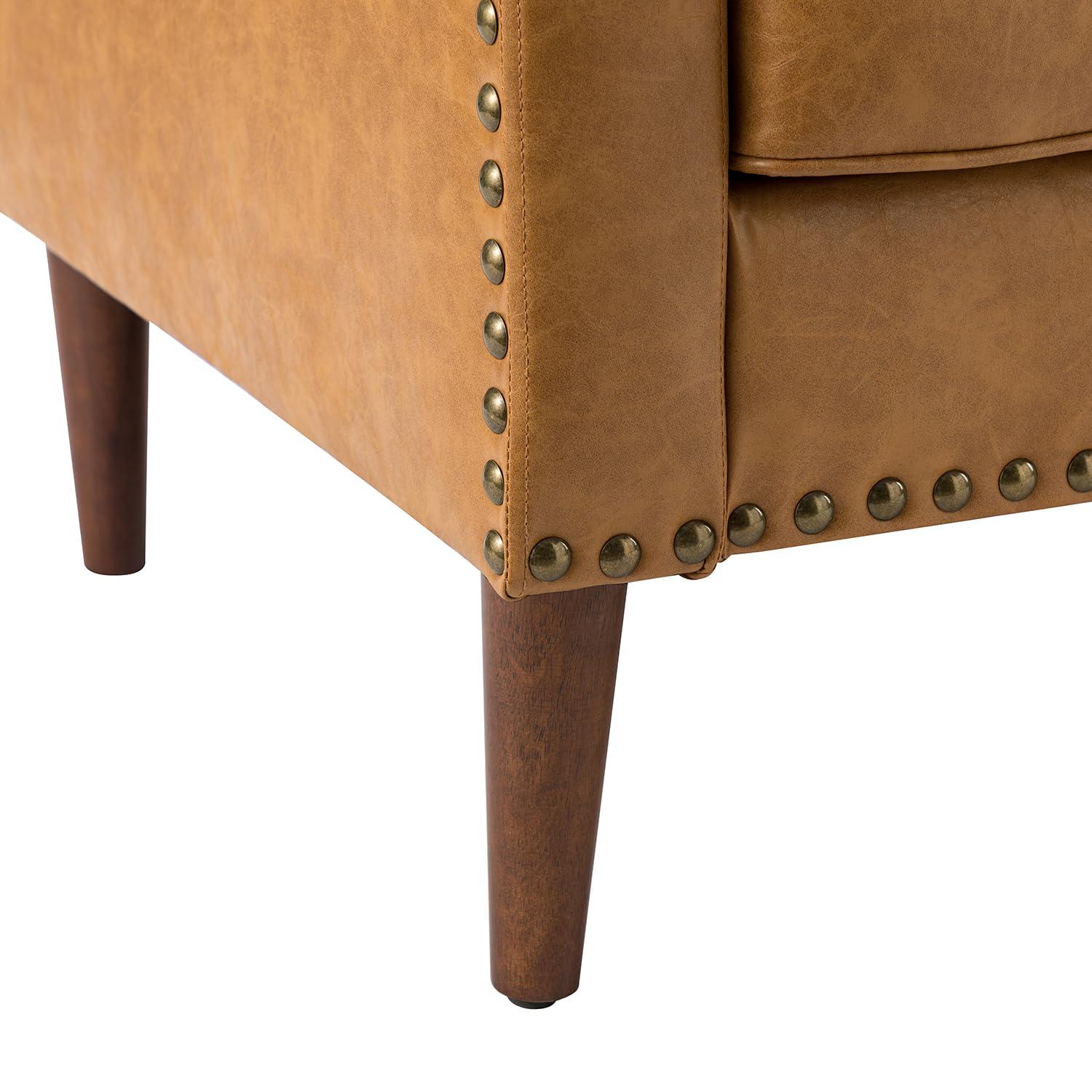 HULALA HOME Faux Leather Accent Armchairs Set of 2 with Back & Seat Cushions, Traditional Club Chairs with Nailhead Trim, Comfy Upholstered Sofa Chairs for Living Room Bedroom, Beige