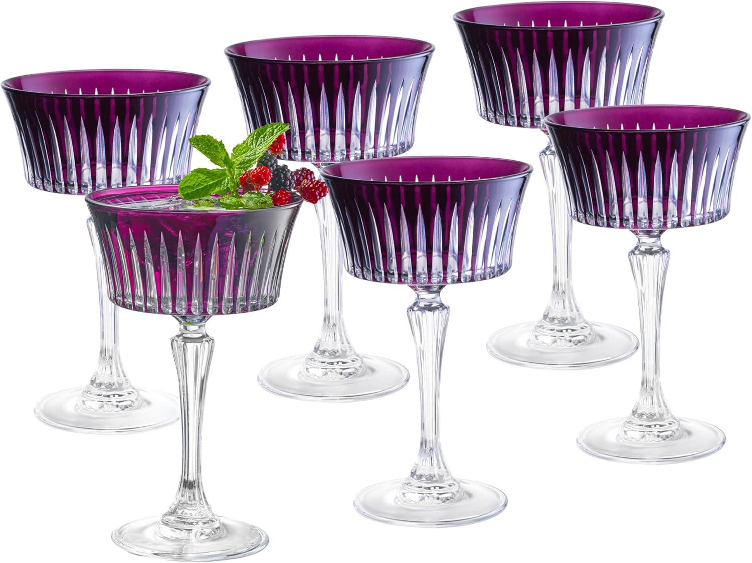 Barski Colored Champagne Coupe Glasses, Stemmed Martini Glassware, Set of 6 - 8.7 oz. (Set of 6)