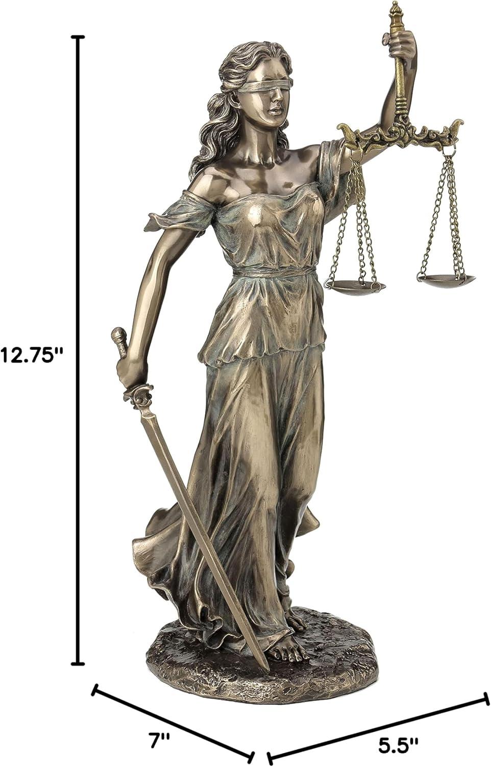 Bronze Finish Lady Justice Statue with Sword and Scales, 7 Inches