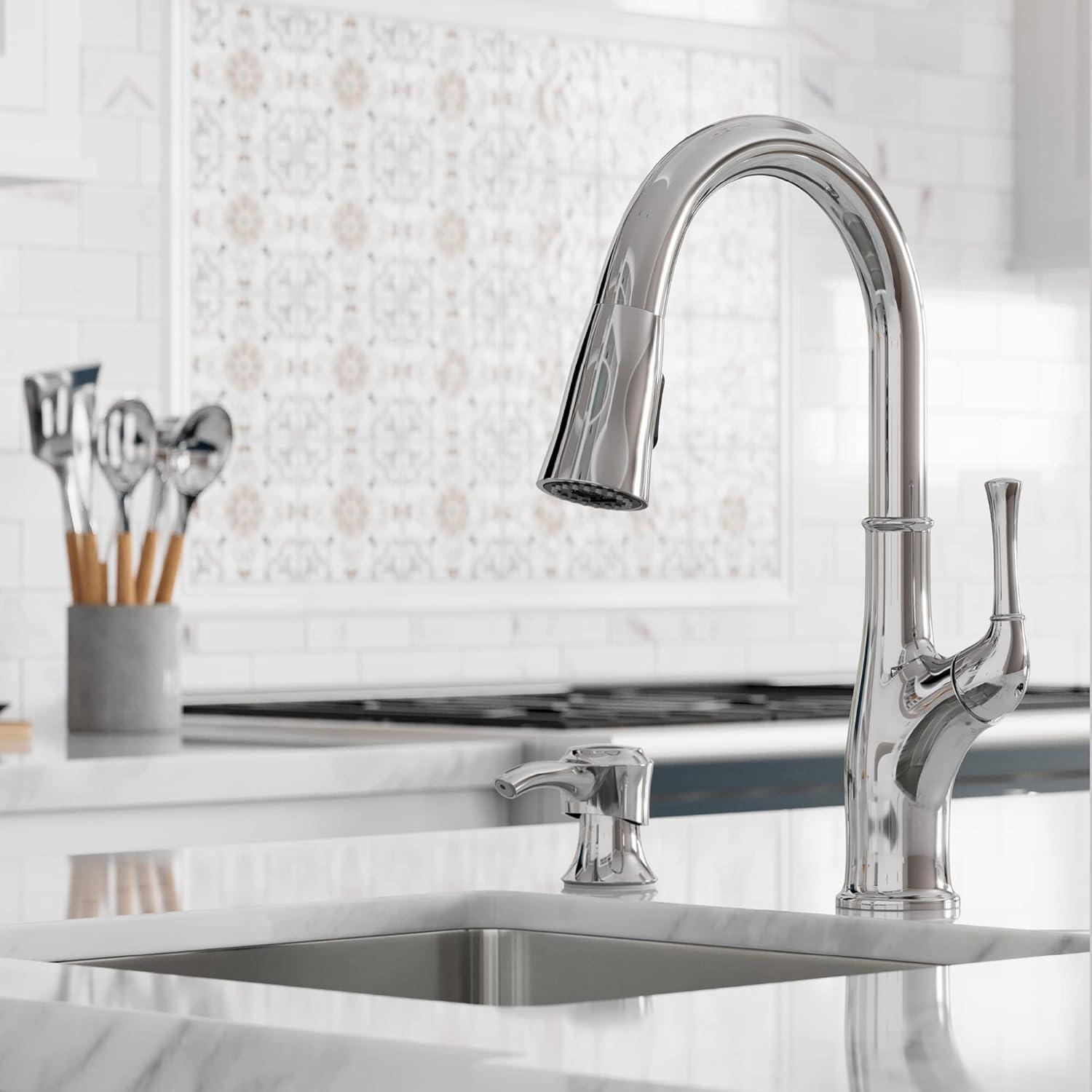 Alderwood Polished Chrome High-Arc Kitchen Faucet with Pull-out Spray