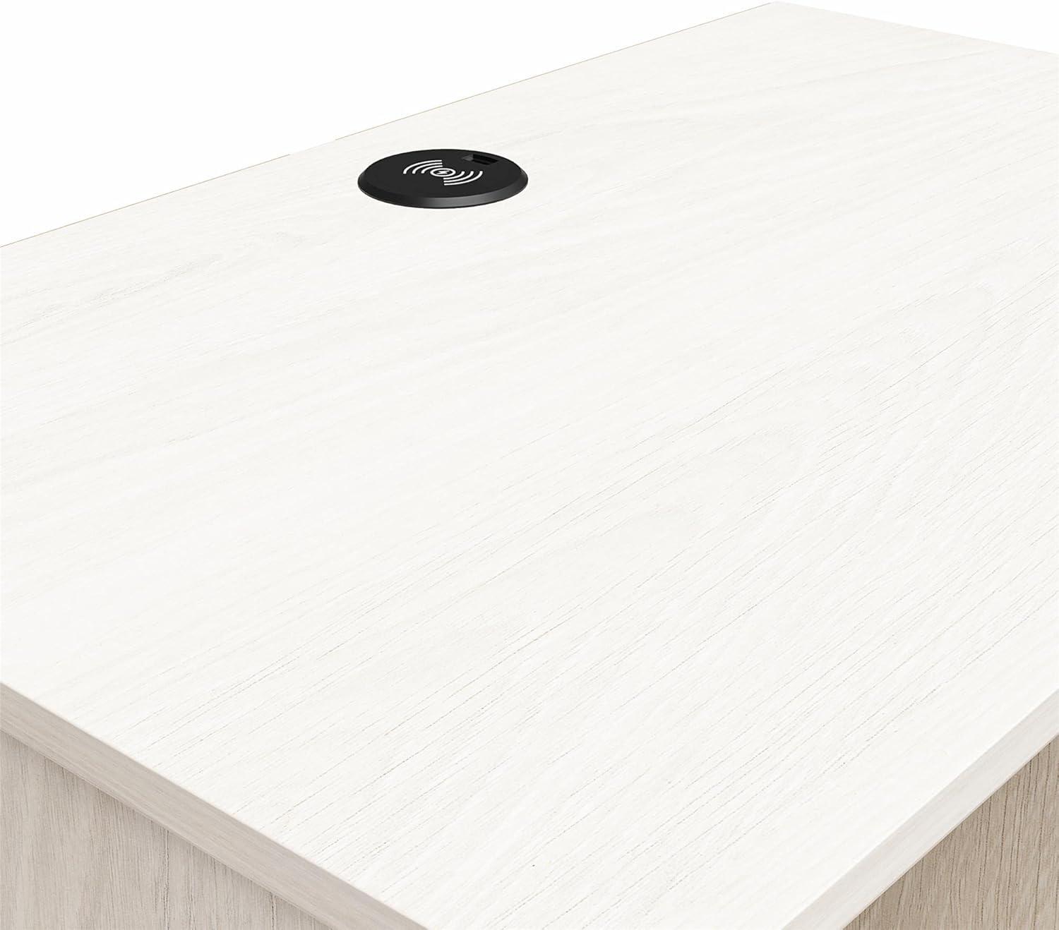 Kalissa White Oak and Gold 2-Drawer Nightstand with Wireless Charger