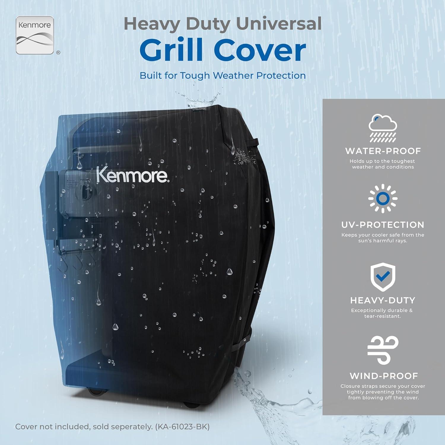 Kenmore 3-Burner Propane Gas Grill with Foldable Side Tables for Outdoor BBQ
