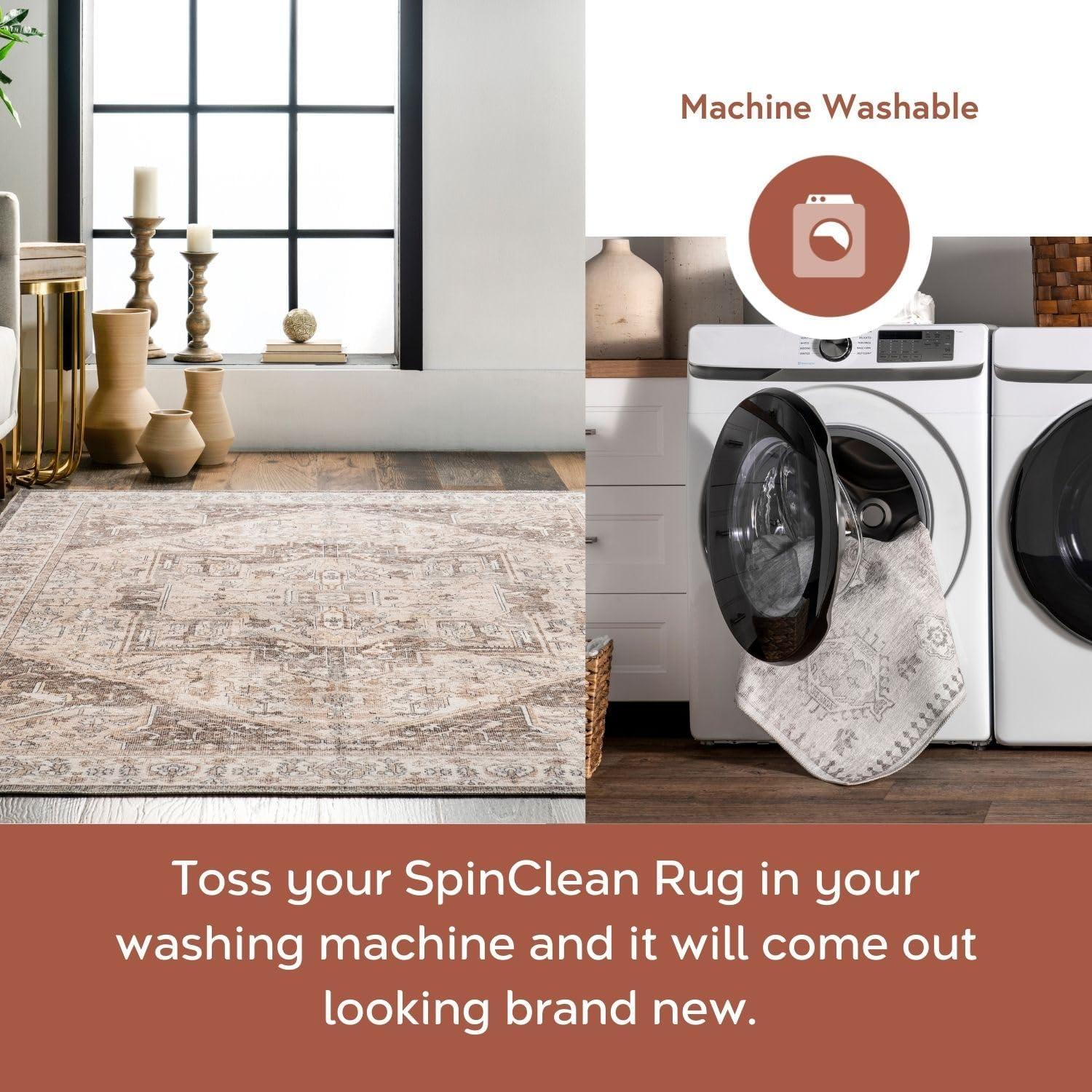 Nuloom Brielle Pet Friendly Machine Washable Vintage Medallion Area Rug, 4' x 6', Grey
