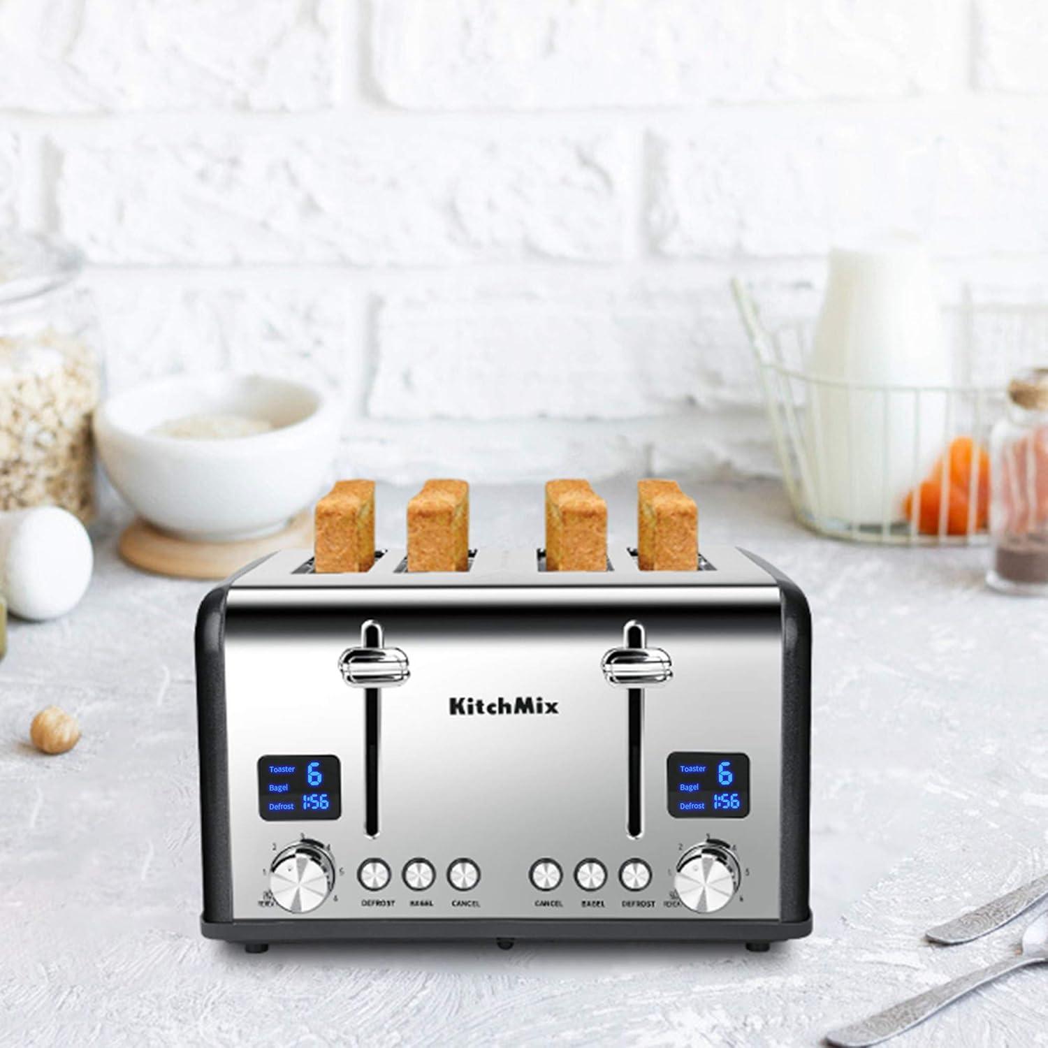 Modern Stainless Steel 4-Slice Toaster with LCD Display and Wide Slots