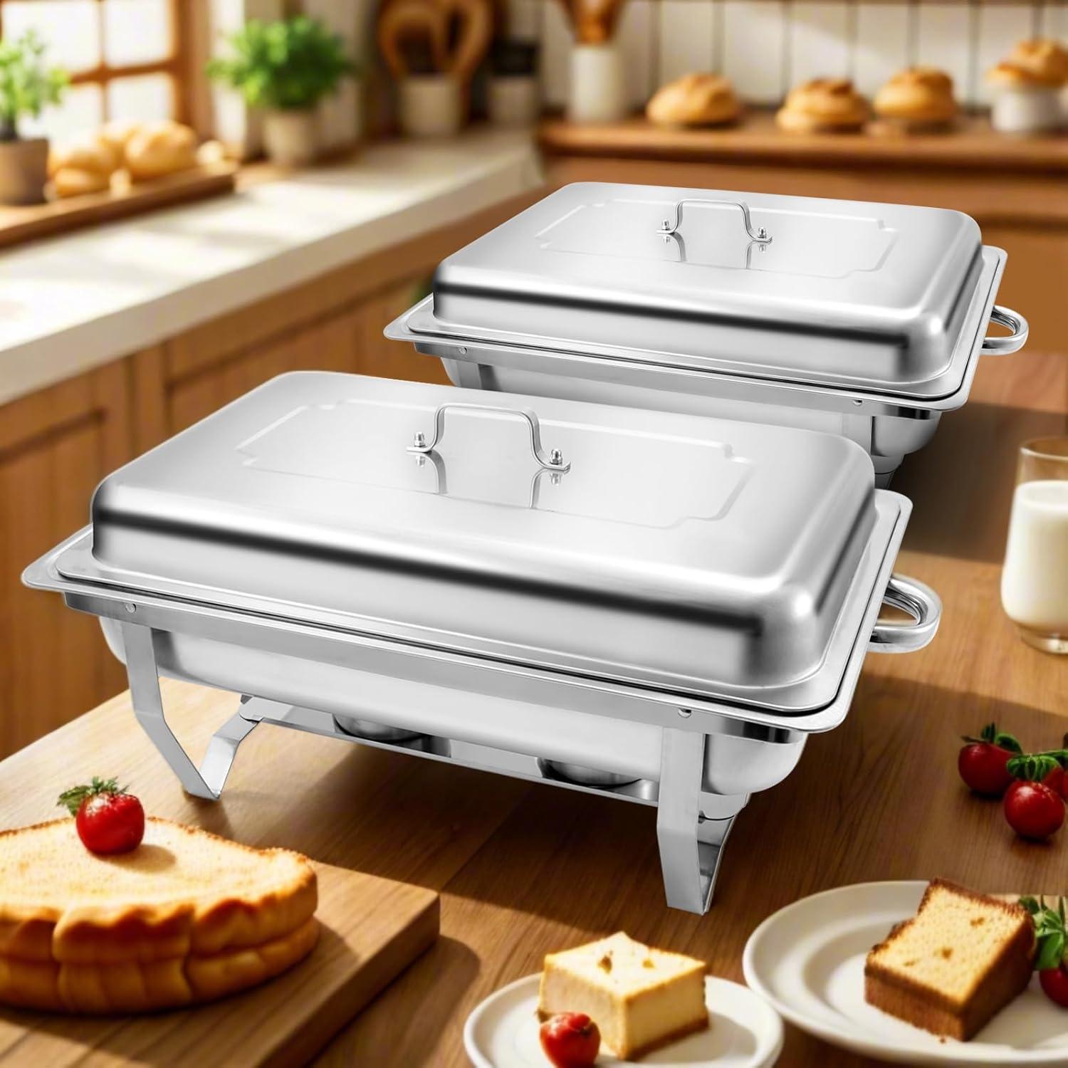The Party Aisle™ Chafing Dishes For Buffet 4 Pack, 8 Qt Stainless Steel Chafers And Buffet Warmers Sets With Lid, Rectangle Serving Food Warmer Catering Supplies Buffet Display For Parties