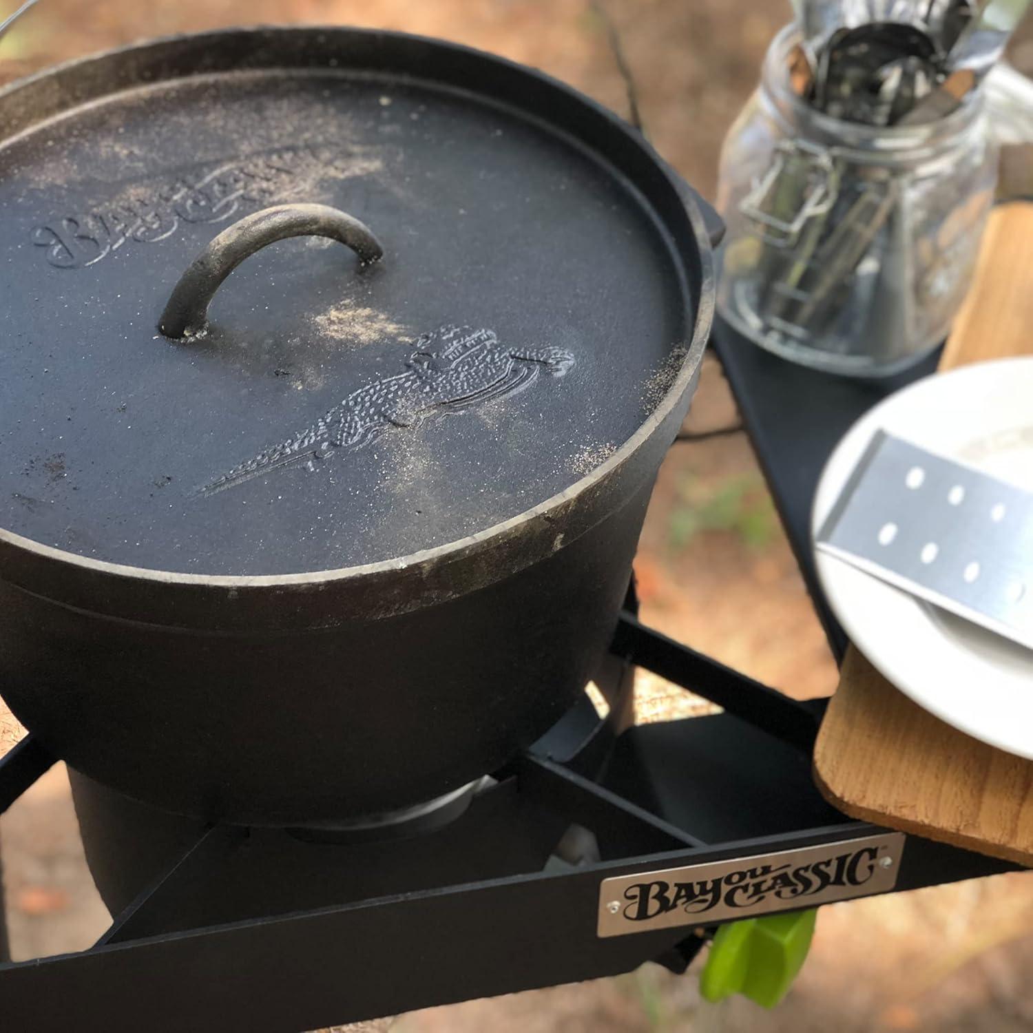 Rustic 14-Quart Enameled Cast Iron Dutch Oven with Fry Basket, Black