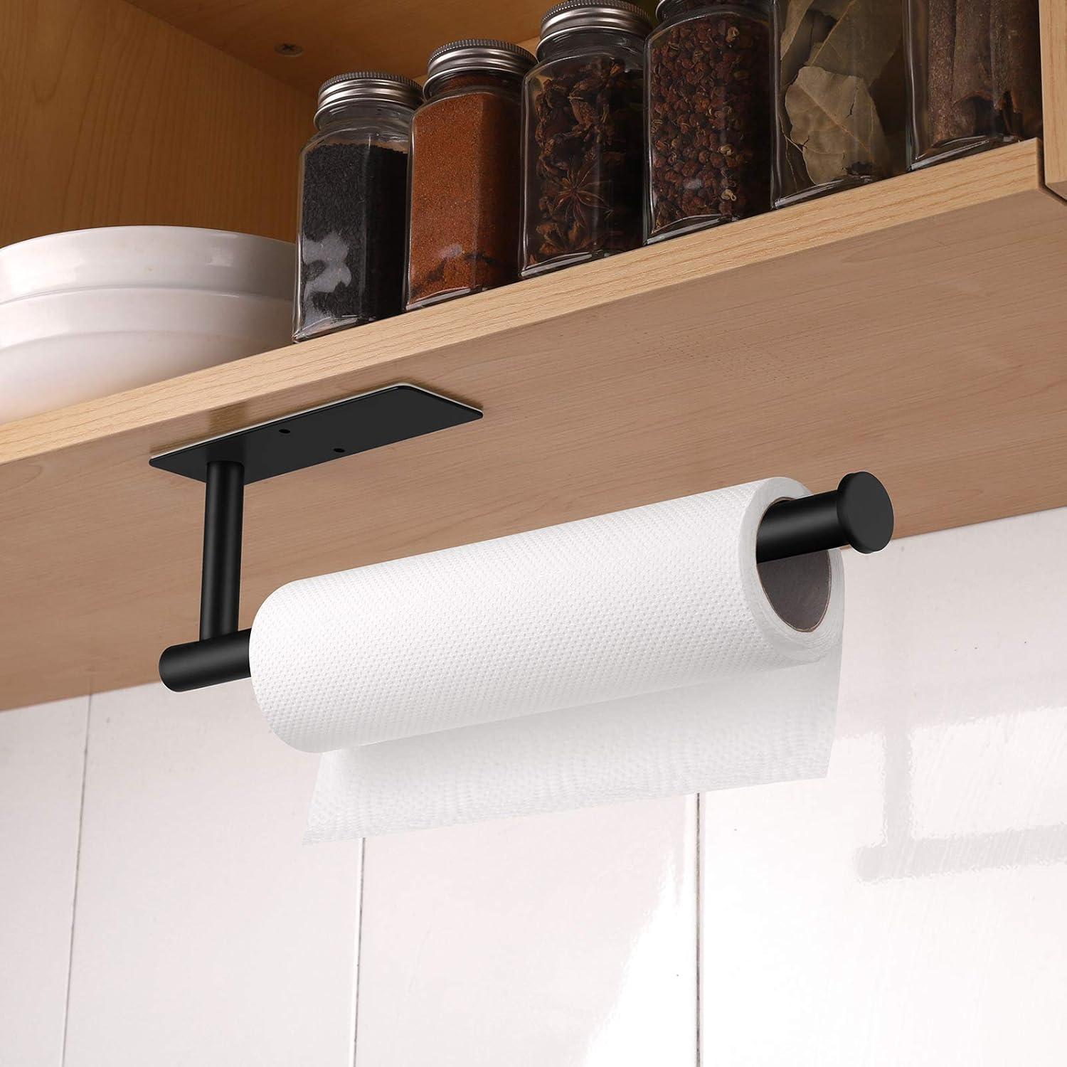 Paper Towel Holder - Under Cabinet Paper Towel Rack for Kitchen、Bathroom,SUS304 Stainless Steel(Matte Black)