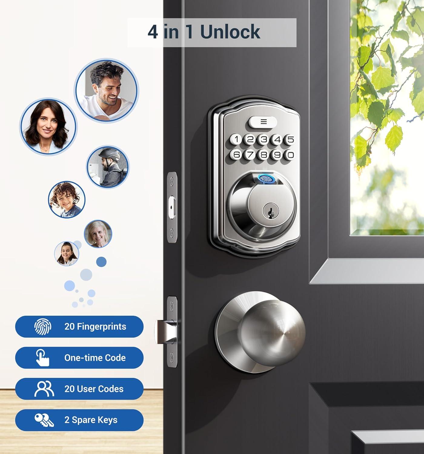 Satin Nickel Electronic Keypad Deadbolt with Fingerprint Sensor