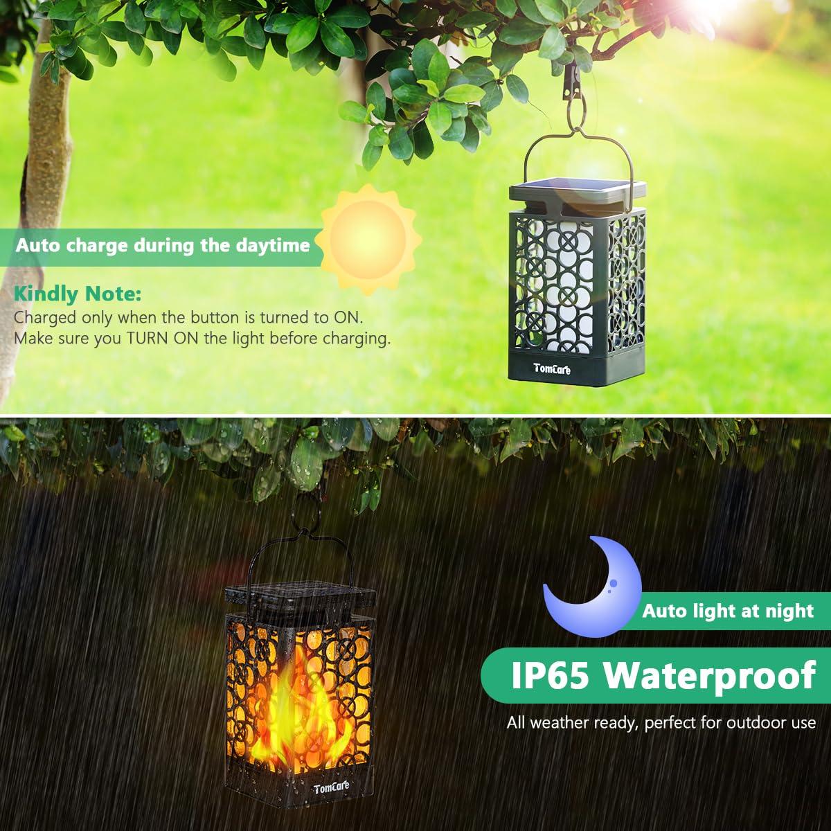 BEACHWATER POOL & SPA, LLC Solar Lights Outdoor Flickering Flame Solar Lantern Outdoor Hanging Lanterns Decorative Outdoor Lighting Solar Powered Waterproof LED Flame Christmas Lights For Patio Garden