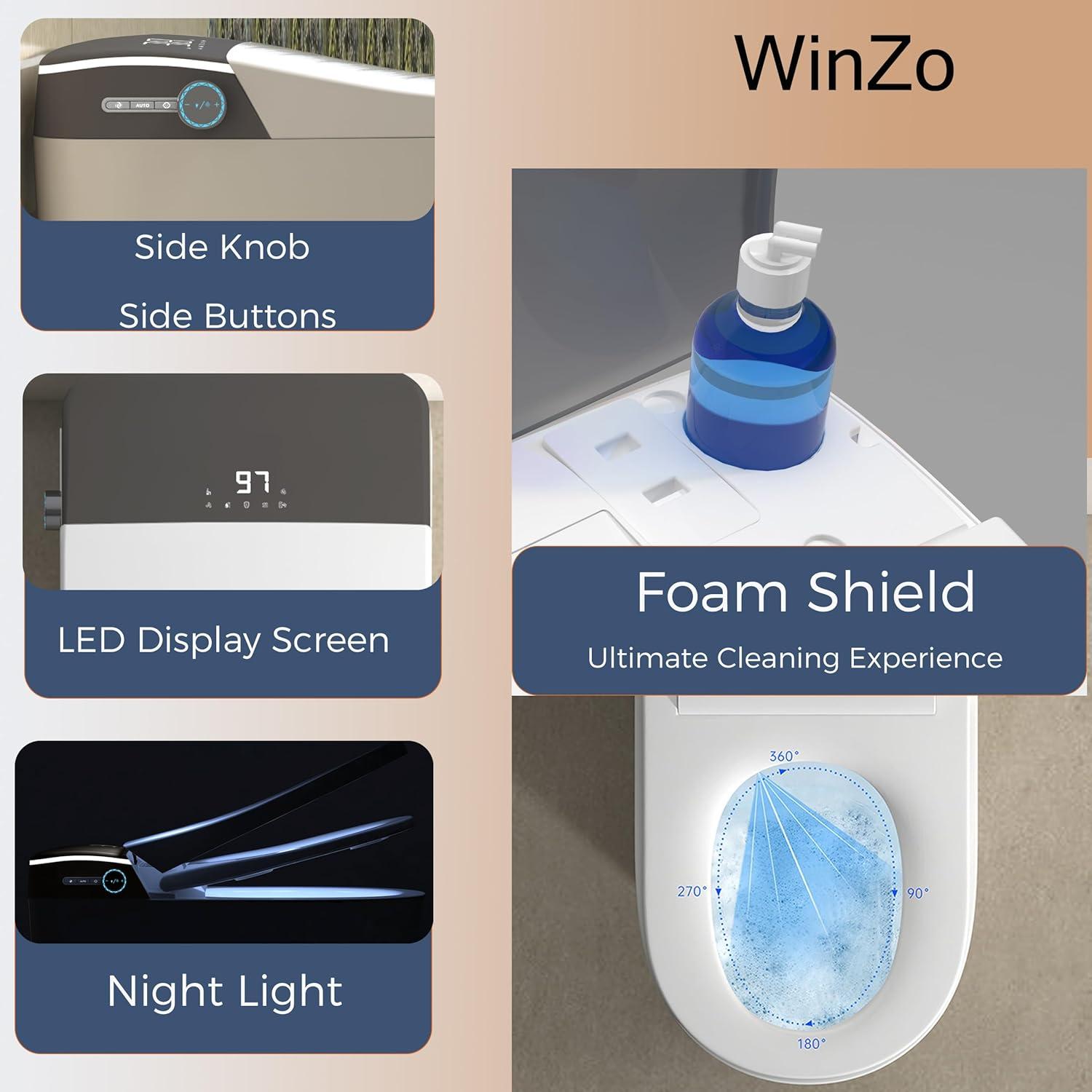 Auto Open/Close Lid Smart Toilet Bidet with Built-in Tank, Auto Flush & Wash, Elongated Heated Seat, Adjustable Water Temperature, and LED Light (1.28GPF)
