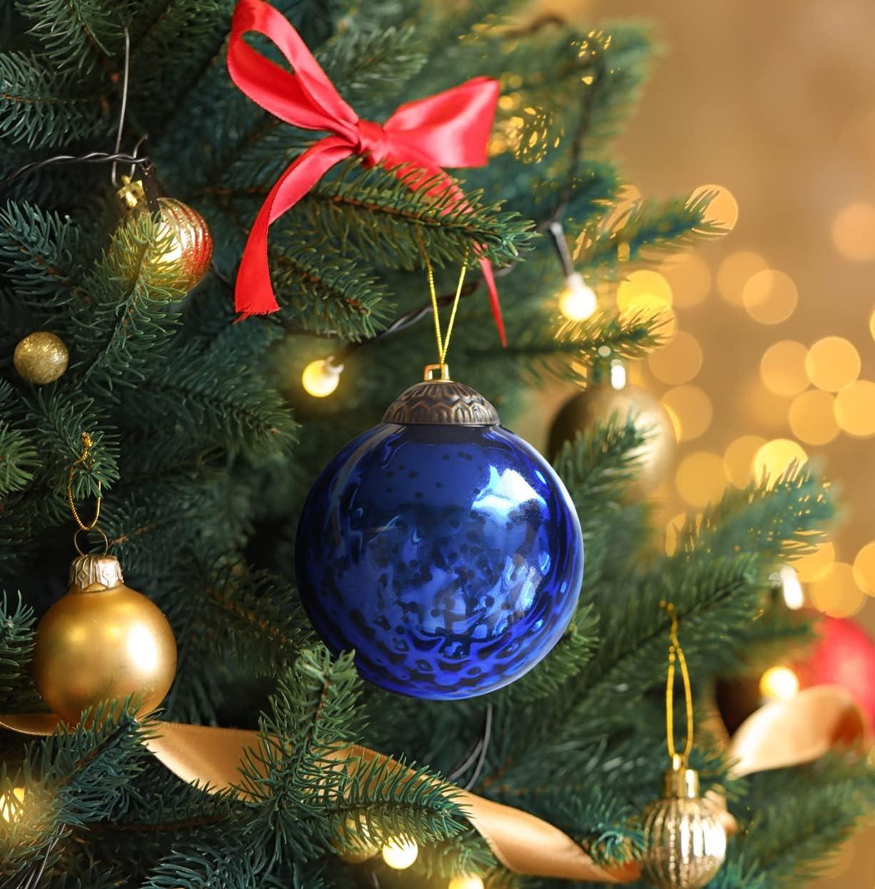 Set of 4 Gold Mercury Glass Ornaments (3.15" Classic Twist Ball) Perfect for Christmas Tree, Hanging Holiday Decoration, Gifts & Home Decor