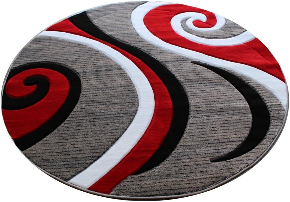 Masada Rugs Sophia Collection 8'x8' Round Modern Contemporary Hand Sculpted Area Rug in Red