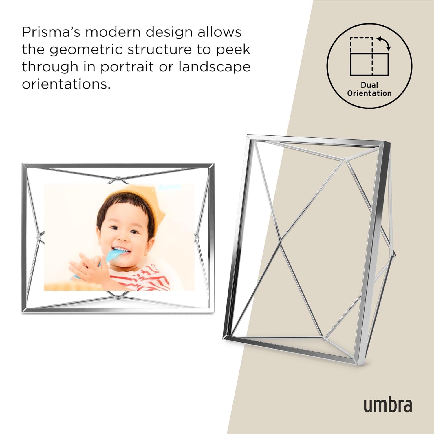 Umbra 5"x7" Prisma Picture Frame Chrome: Modern Geometric Design, Steel Material, Wall or Tabletop Display