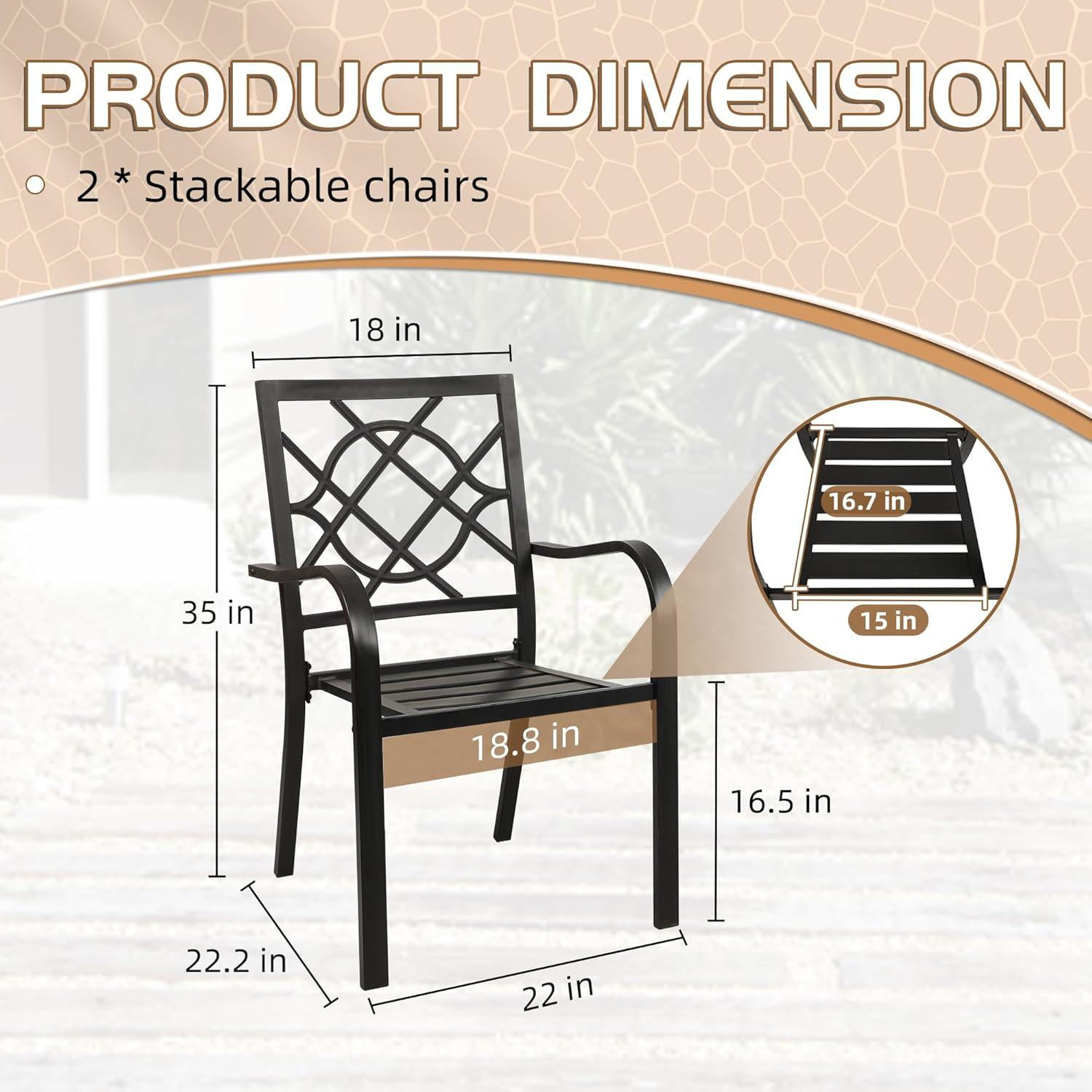 Black Steel Stackable Outdoor Dining Armchairs, Set of 2