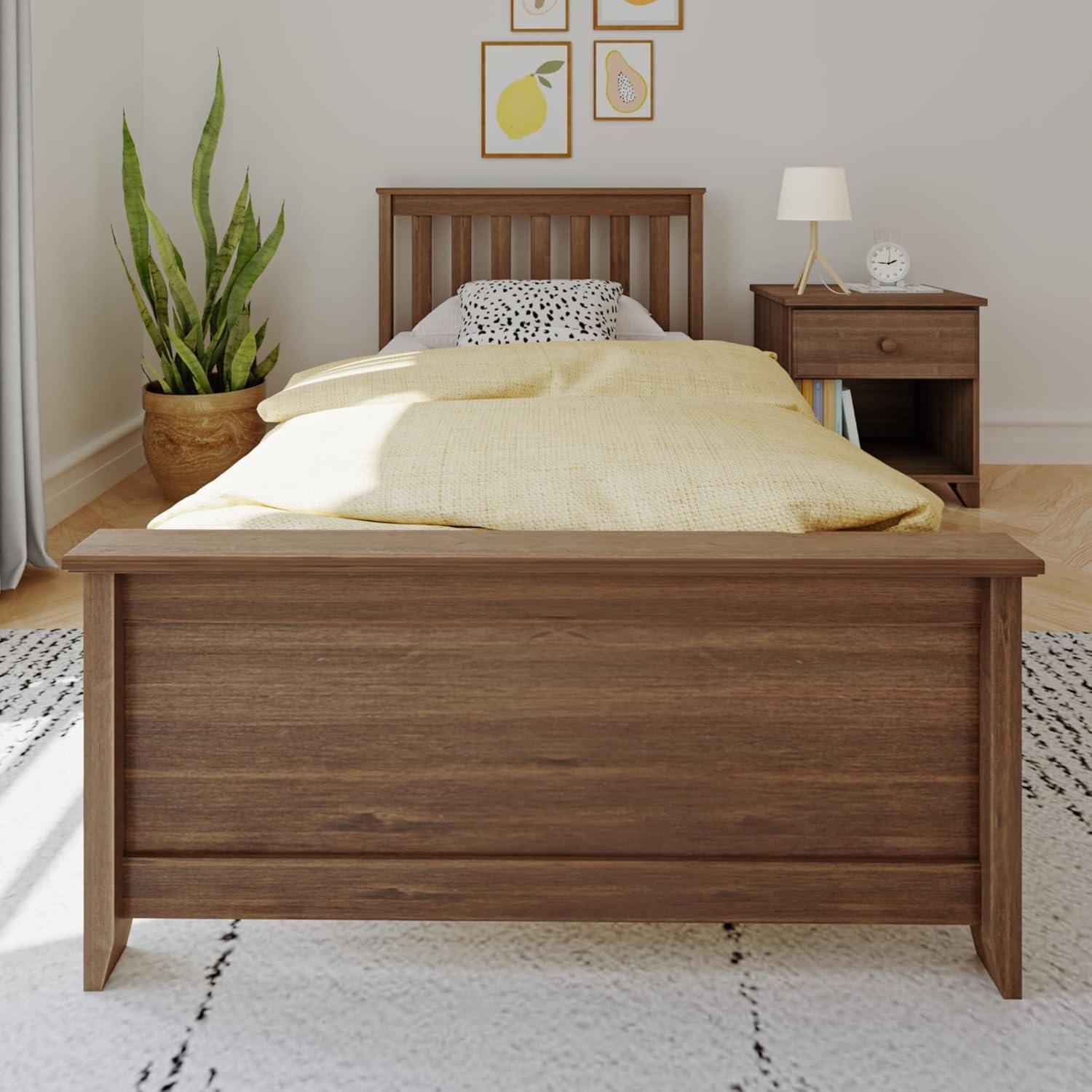 Max & Lily Twin Bed Frame with Headboard, Solid Wood Platform Bed for Kids, Walnut