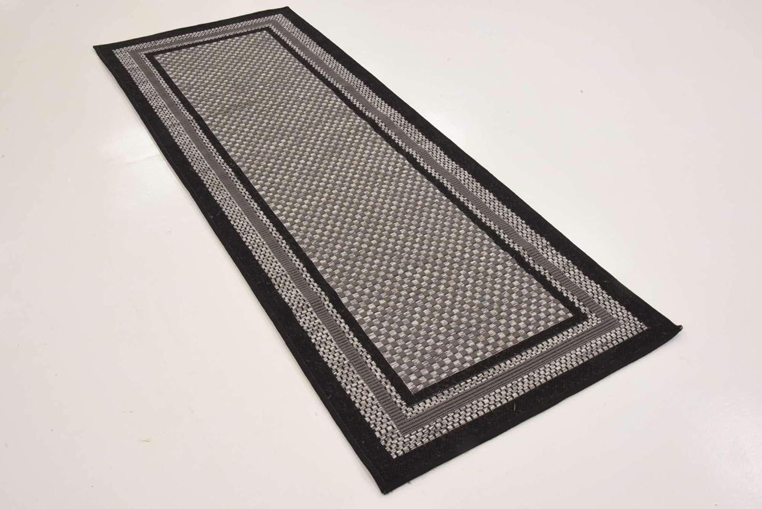 Unique Loom Outdoor Border Collection Area Rug - Multi Border (2' 2" x 6' 1" Runner Gray/Black)