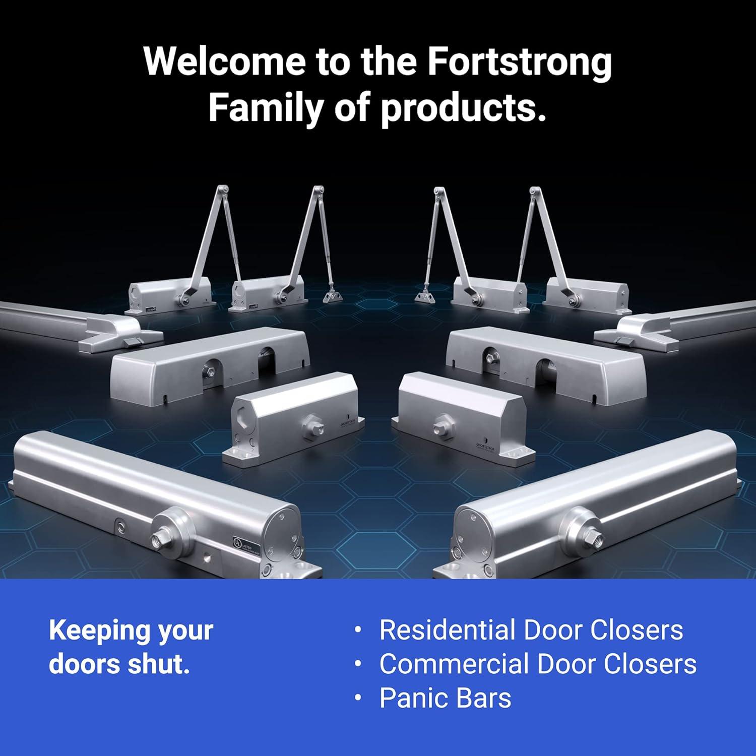 FortStrong FS-1306 Grade 3 Spring Hydraulic Door Closer with Mounting Hardware, Adjustable, Automatic, Silver