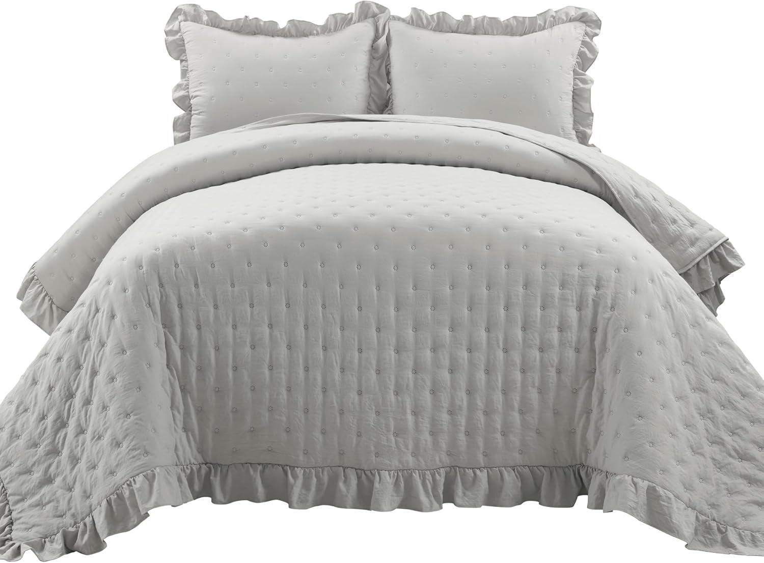Lush Decor Reyna Ruffle Microfiber Reversible 3 Piece Quilt Set (Set of 3)