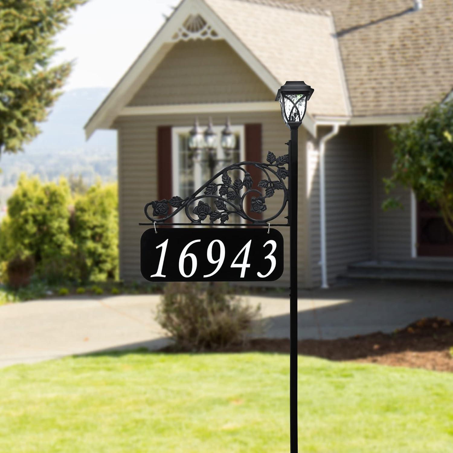 Address America USA Handcrafted, Double-Sided Rose Address Sign With Solar Light - 58" Pole