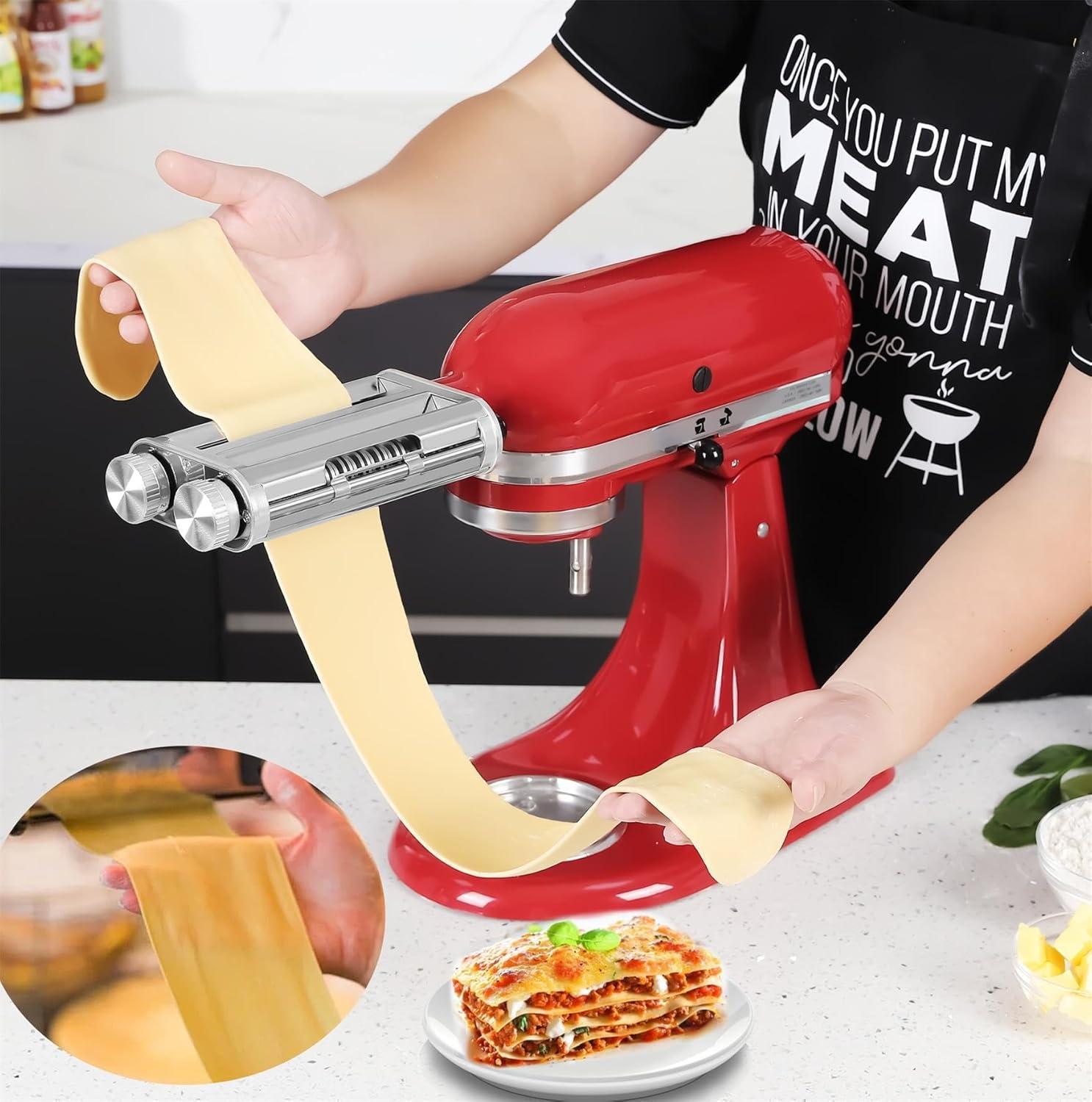 Pasta Maker Attachment for KitchenAid Mixers,3 in 1 Set Included Pasta Sheet Roller, Spaghetti Cutter, Fettuccine Cutter Accessories and Cleaning Brush
