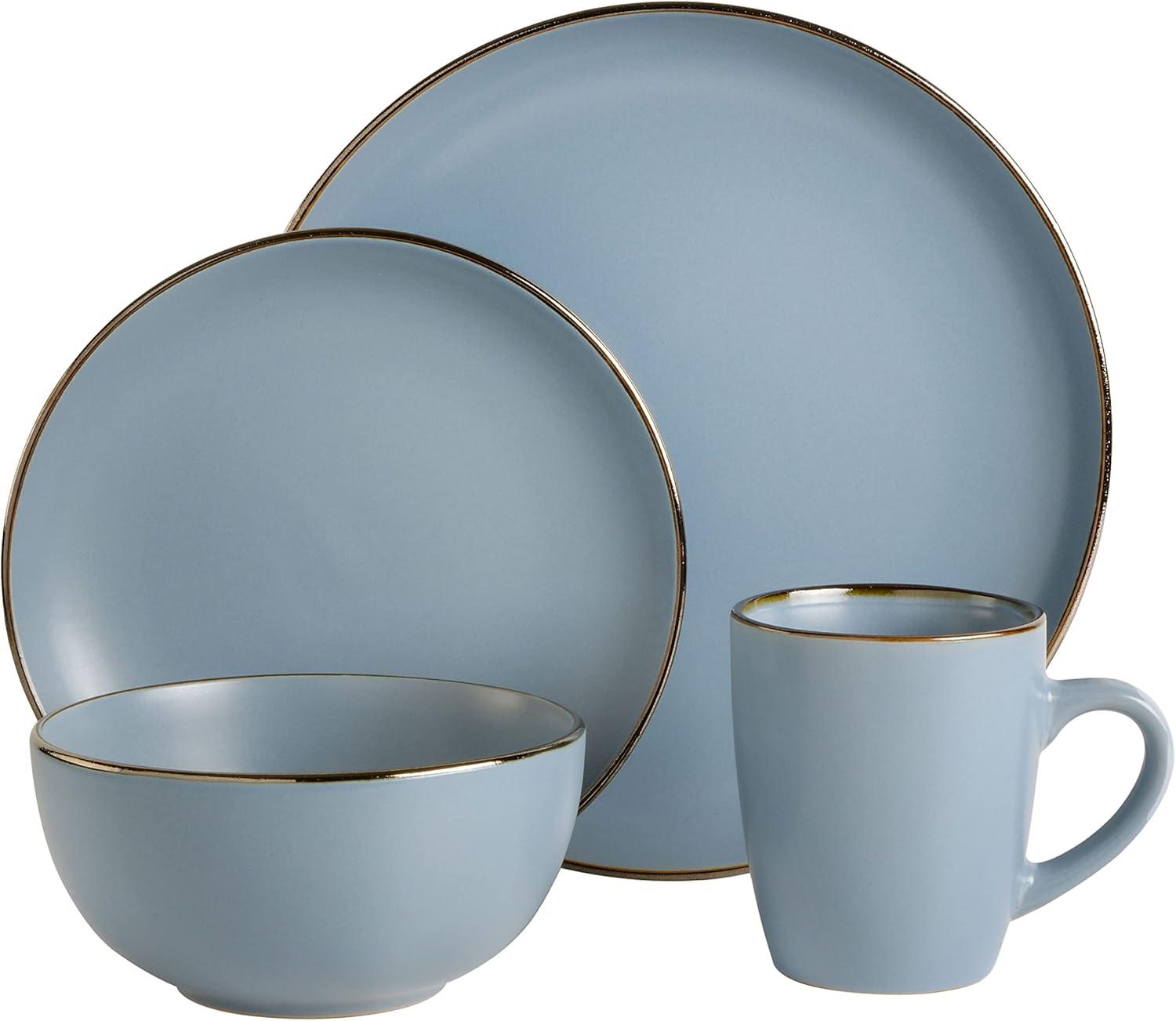 Gibson Gibson Home Rockaway Gold 16-Piece Dinnerware Set - Matte Blue