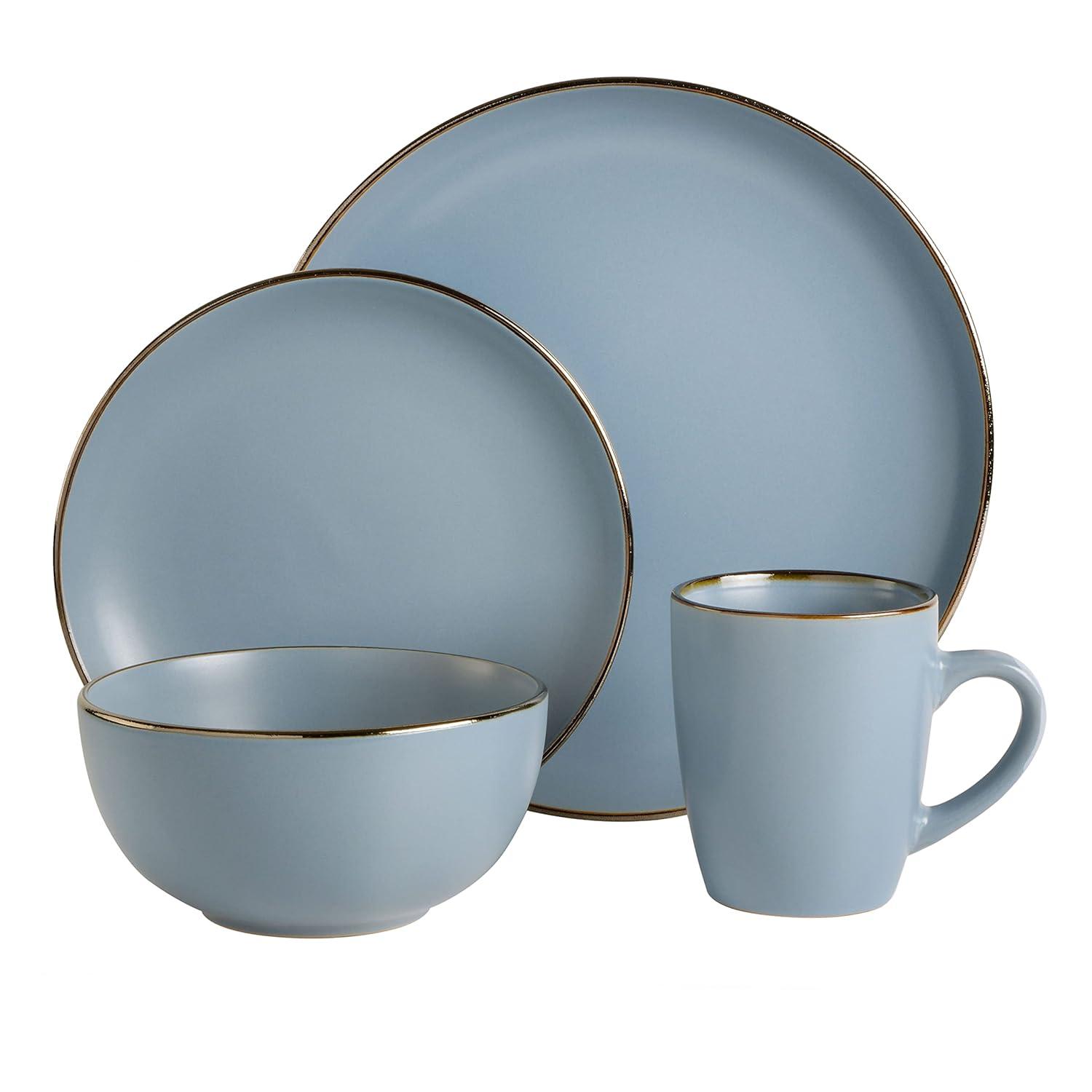 Gibson Gibson Home Rockaway Gold 16-Piece Dinnerware Set - Matte Blue