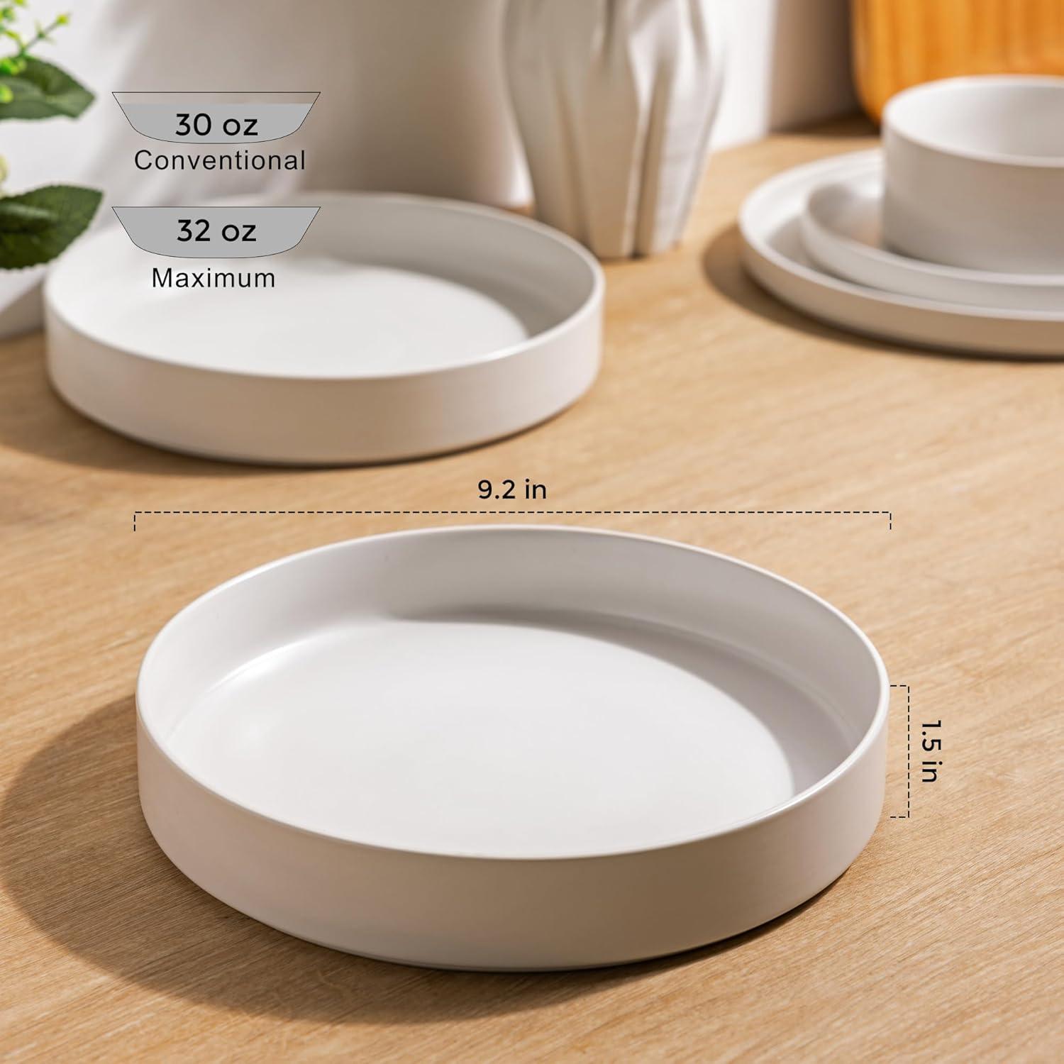 White Ceramic 47 oz Microwave and Dishwasher Safe Pasta Bowls, Set of 4