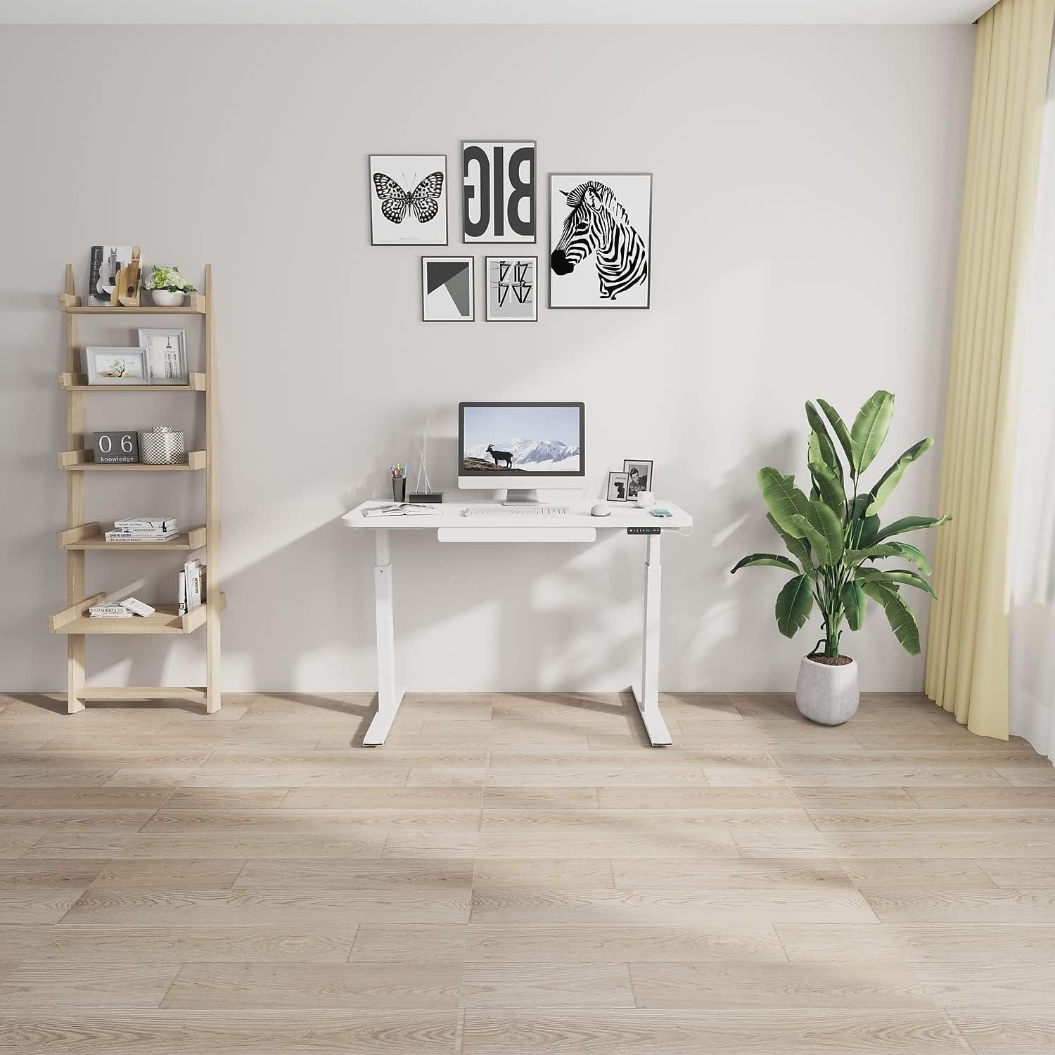 Motionwise White Electric Height Adjustable Standing Desk, 24”x48", Height Adjustable 28"-48" with 4 pre-set height adjustments and USB Charge Port, Multiple Colors