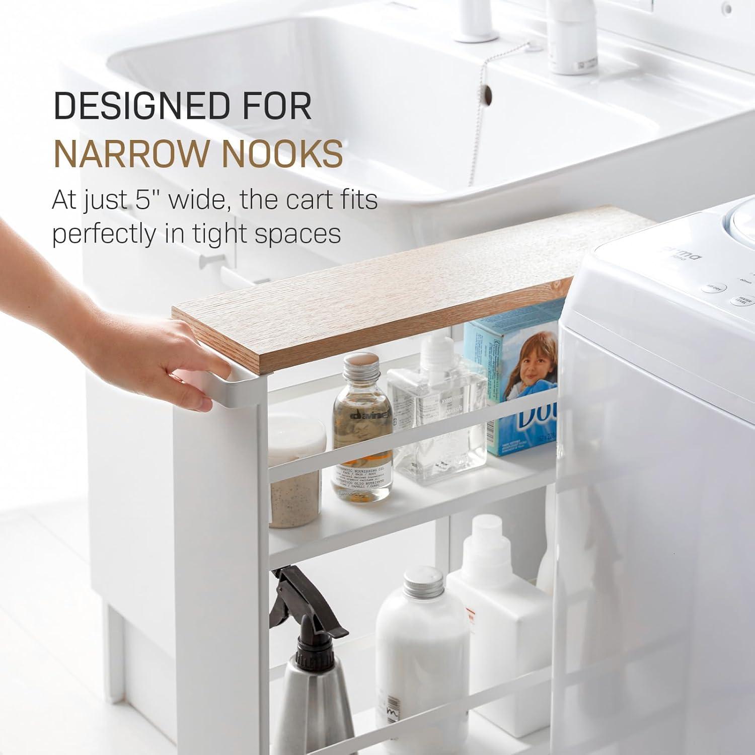 Yamazaki Tower White Rolling Slim Storage Cart With Handle