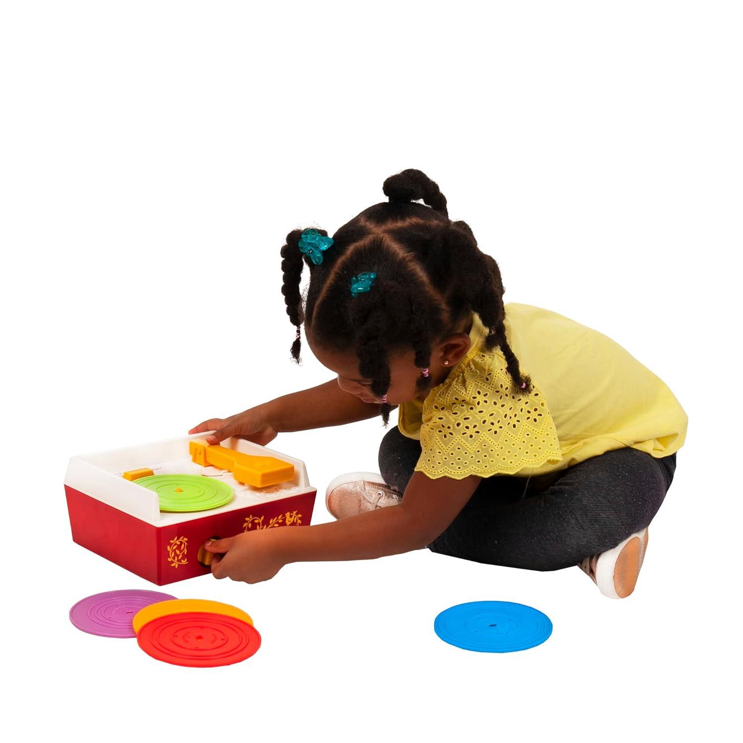 Schylling Fisher Price Classic Toys - Retro Music Box Record Player, Ages 18 Months and Up, Blue/Yellow/White