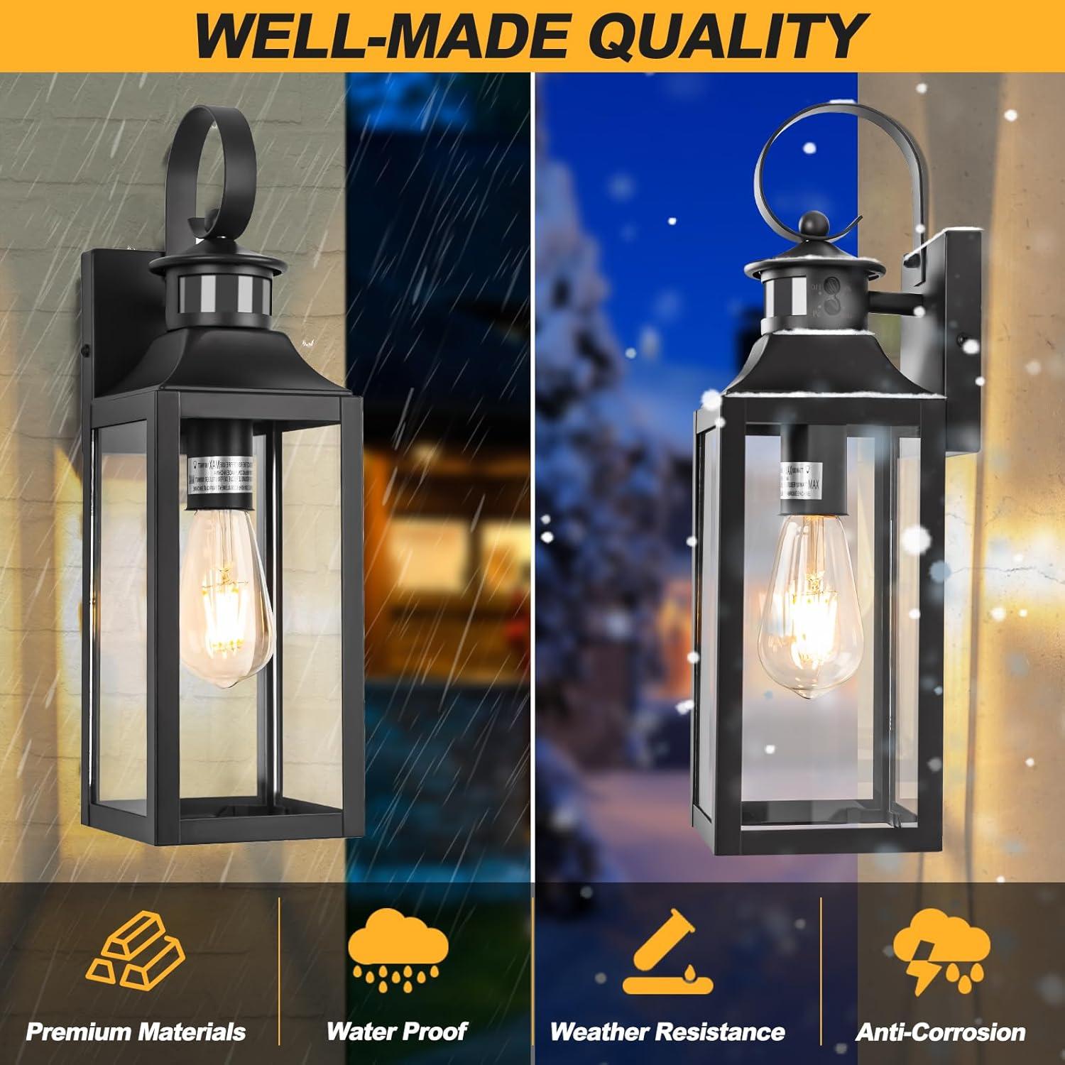 Black Aluminum Dusk to Dawn Outdoor Wall Sconces with Clear Glass