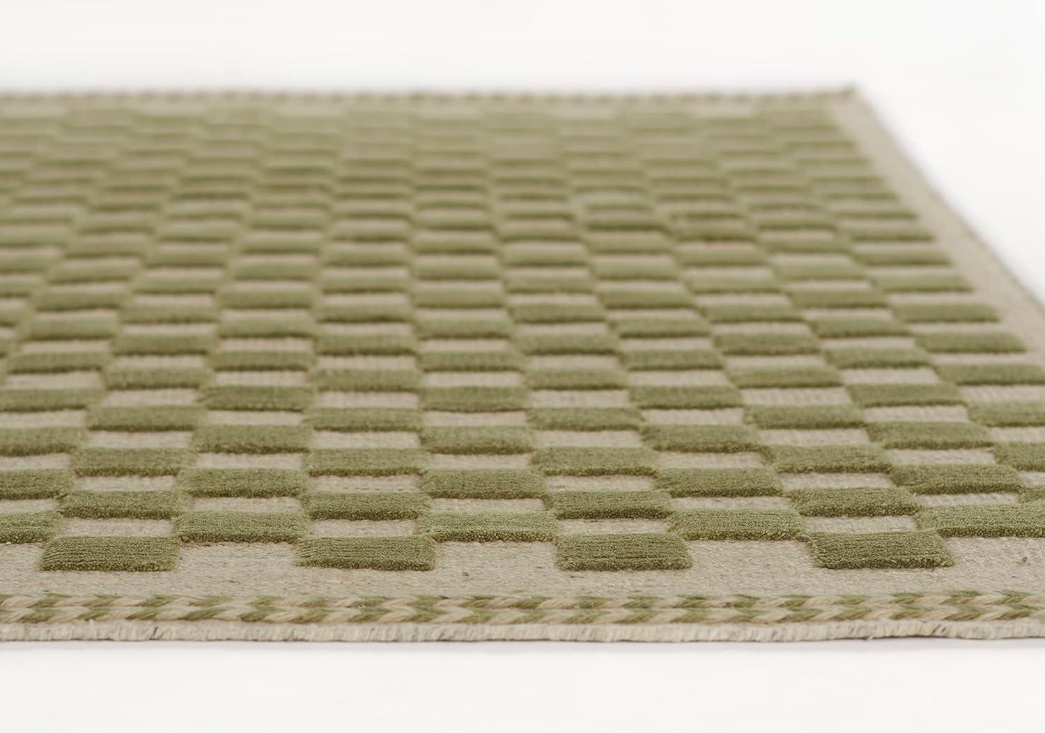 Momeni 5'x8' Willow Check Handwoven Area Rug Green: Wool, Classic Pattern, Low Pile, Indoor Use, Handmade