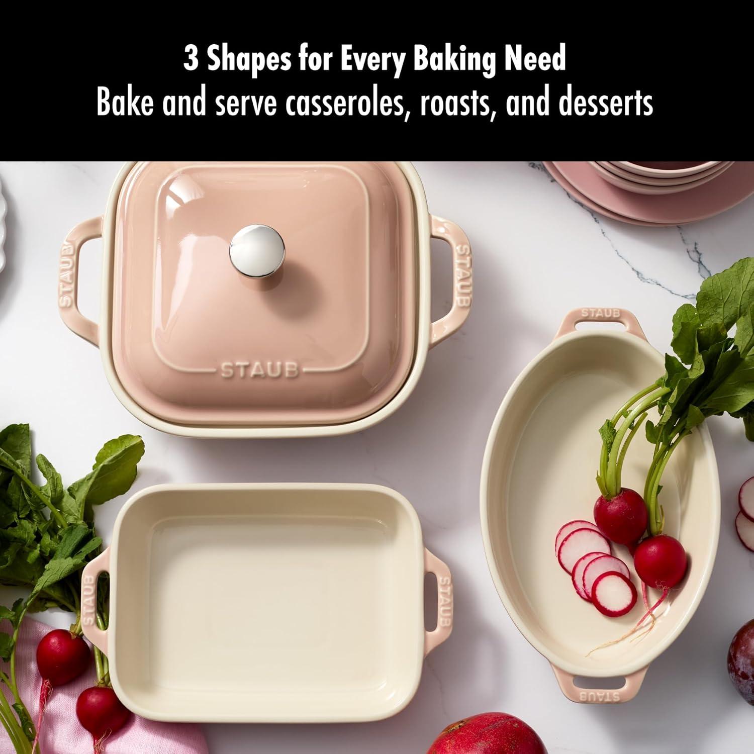 Staub Staub Ceramic 4-Pc Baking Pans Set, Casserole Dish With Lid, Brownie Pan,
