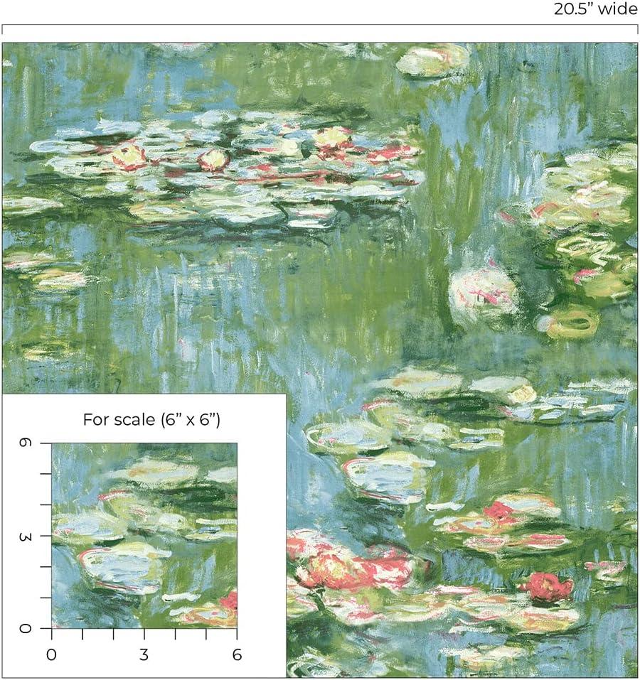 NextWall  Lily Pond Peel and Stick Wallpaper 20.5 in. W x 18 ft. L - Olive & Sky Blue