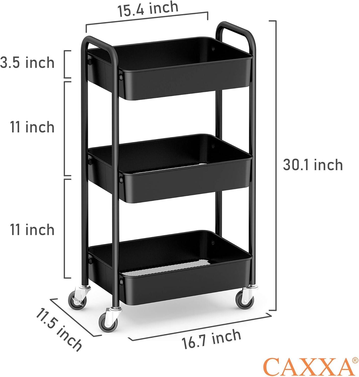 Zeki Shoggy 3-Tier Rolling Metal Storage Organizer - Mobile Utility Cart, Kitchen Cart With Caster Wheels (Black)