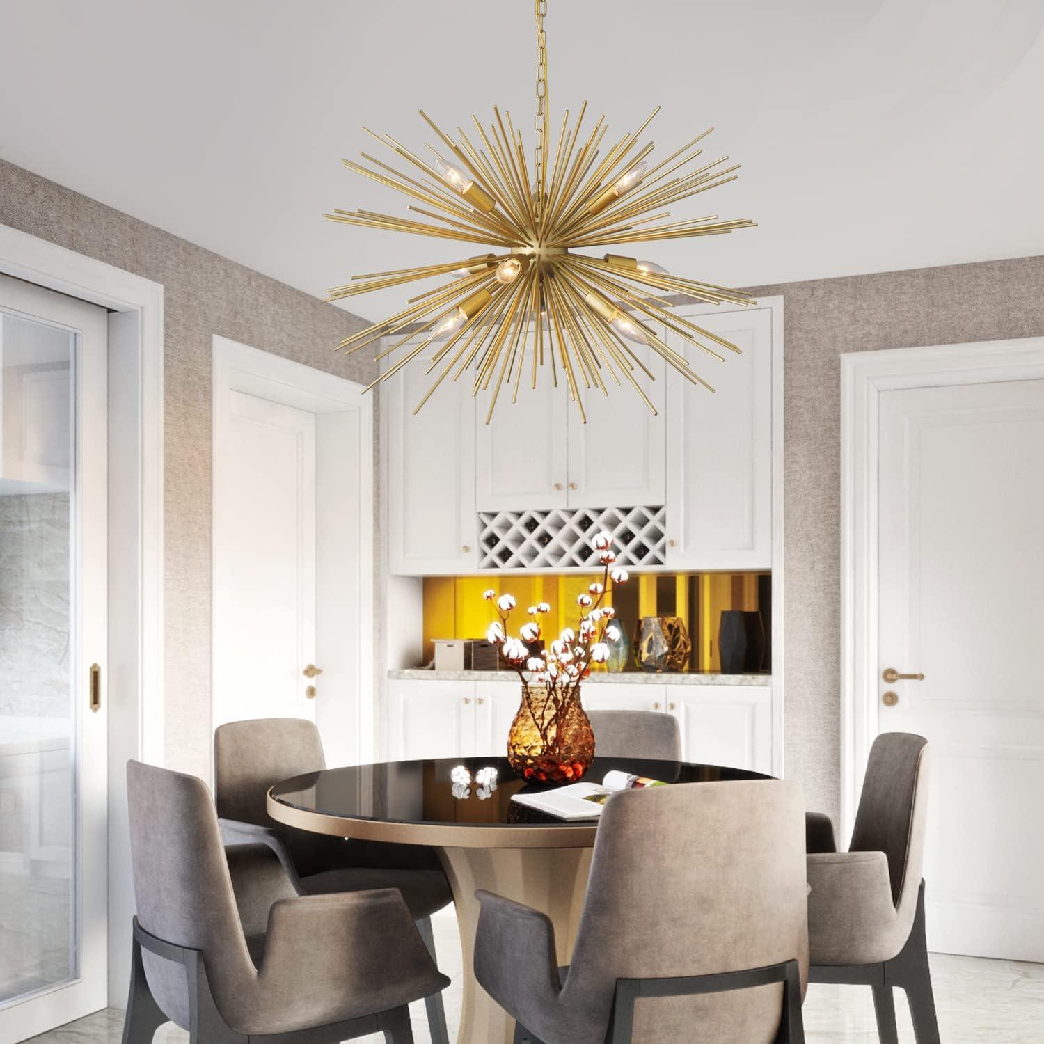 Gold 29in Sputnik Chandelier with Adjustable Pendant Chain