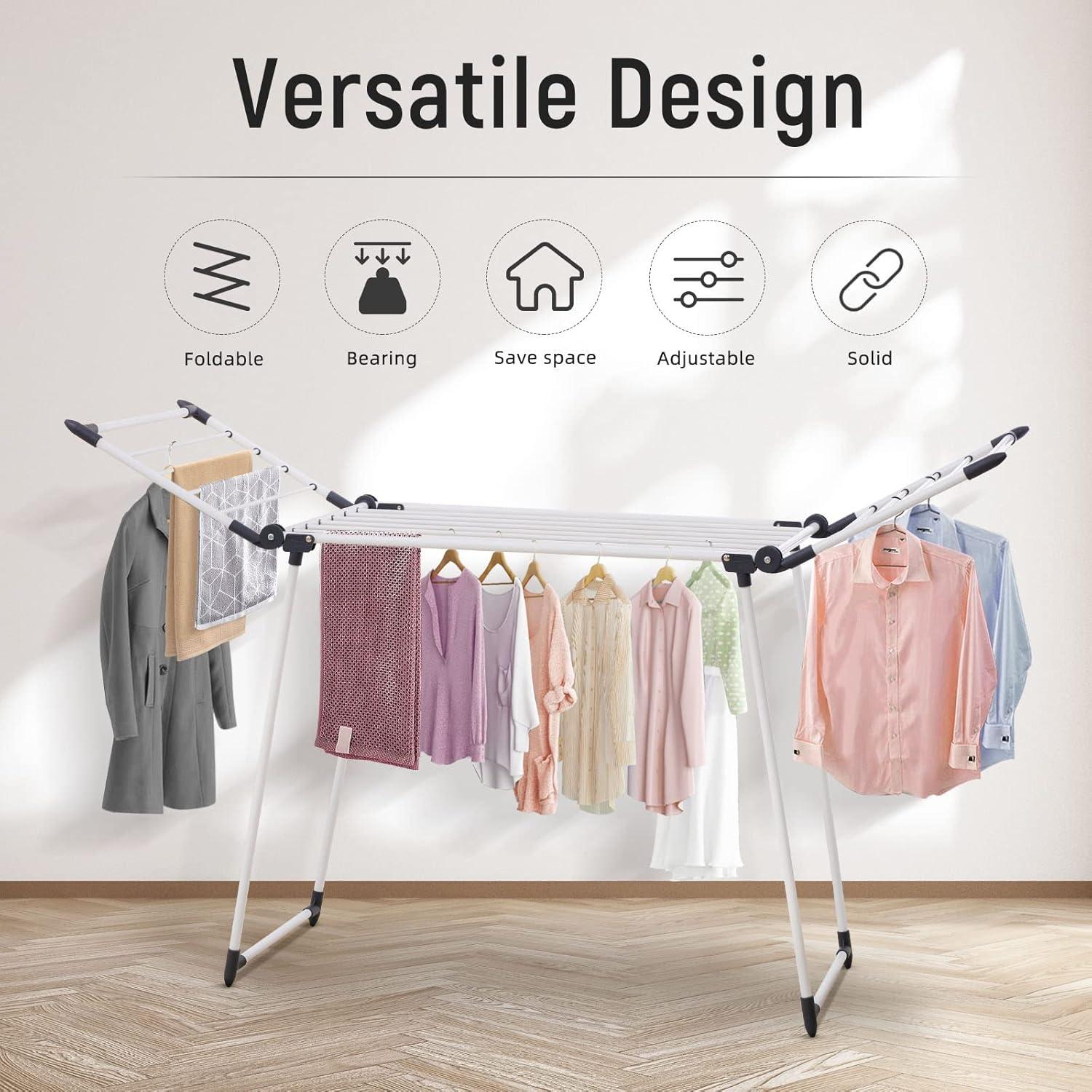 Foldable White Carbon Steel Gullwing Clothes Drying Rack