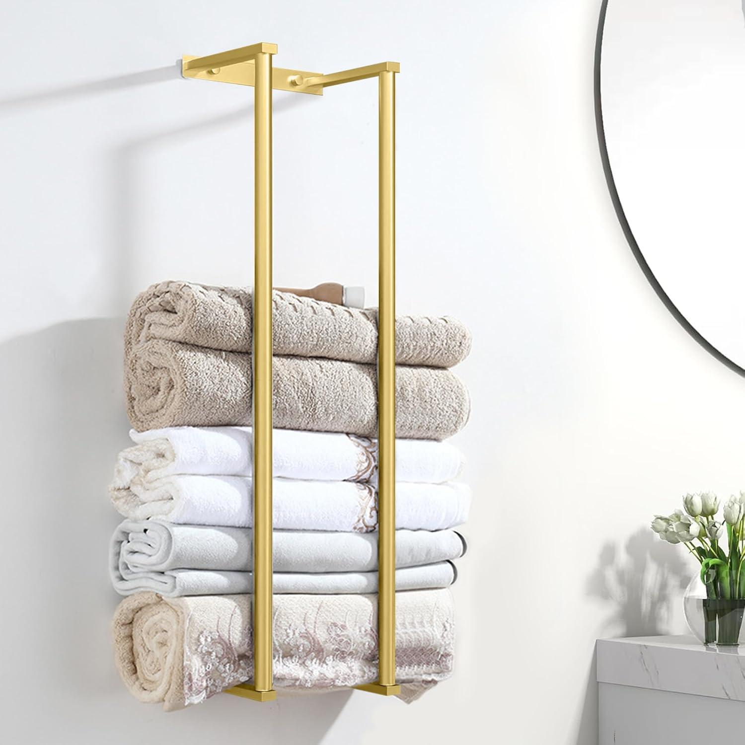 Gold Wall Mounted Stainless Steel Towel Rack with 2 Bars