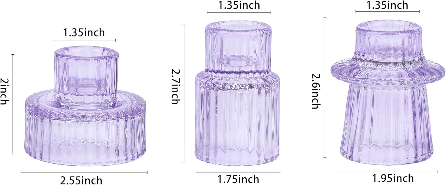 Vixdonos Taper Glass Candlestick Holders Tealight Candle Holders for Table Centerpieces, Wedding Decor and Dinner Party (6 Pcs, Purple)