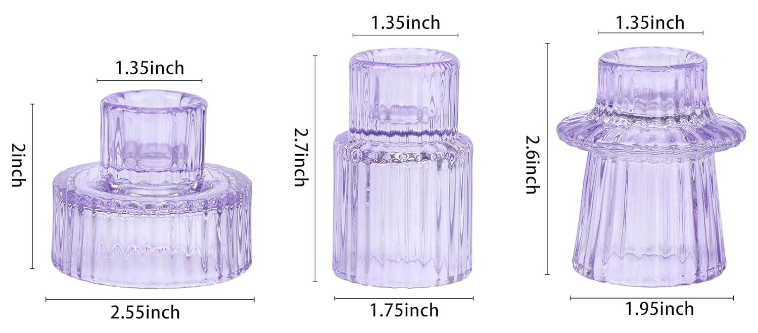 Vixdonos Taper Glass Candlestick Holders Tealight Candle Holders for Table Centerpieces, Wedding Decor and Dinner Party (6 Pcs, Purple)