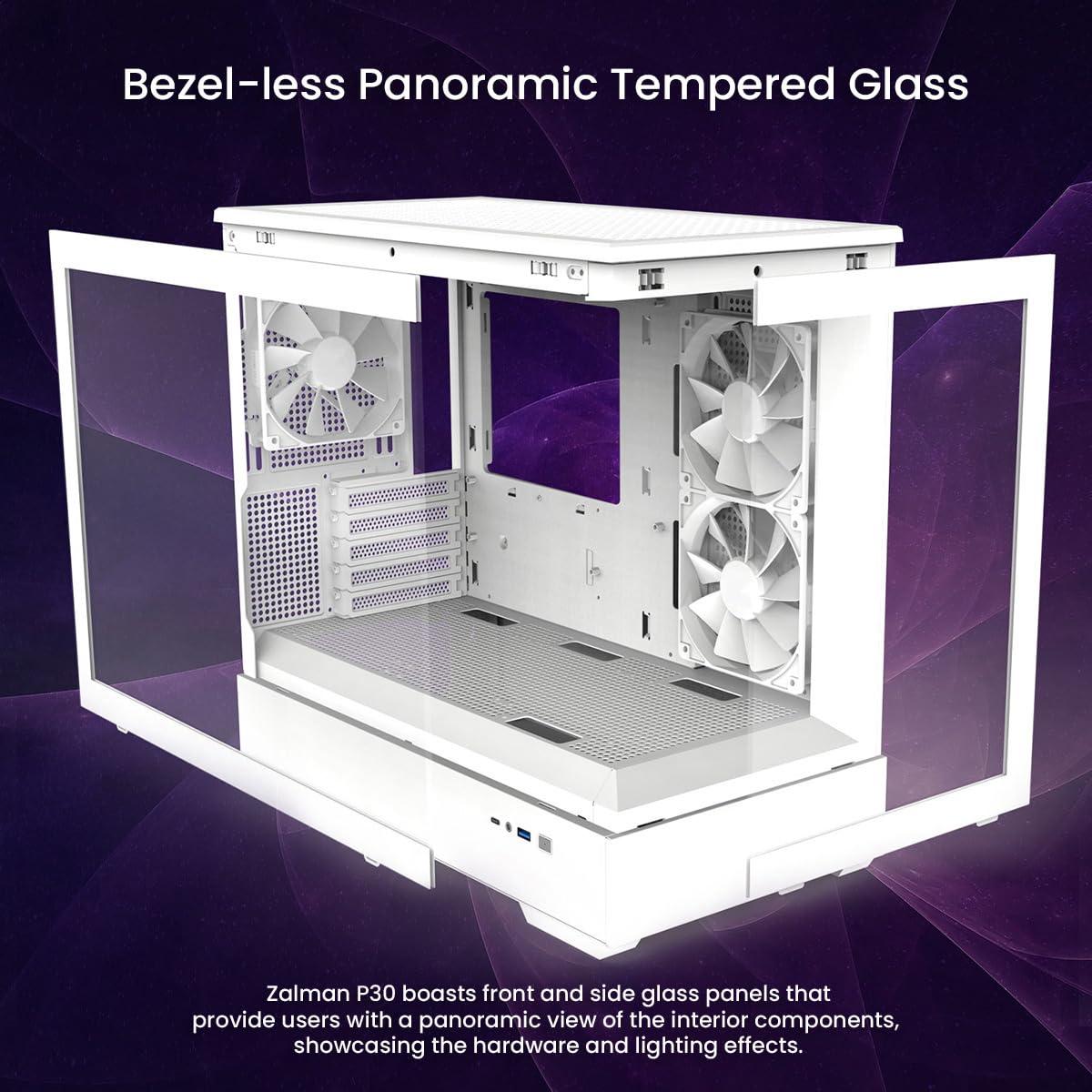 Zalman Chronix ATX Mid-Tower Gaming PC Case, Includes 3 x ARGB Fans, USB Type-C, 360mm Top & 240mm Side Radiator Support, Panoramic Tempered Glass, Cable Management, Desktop Computer Chassis, White