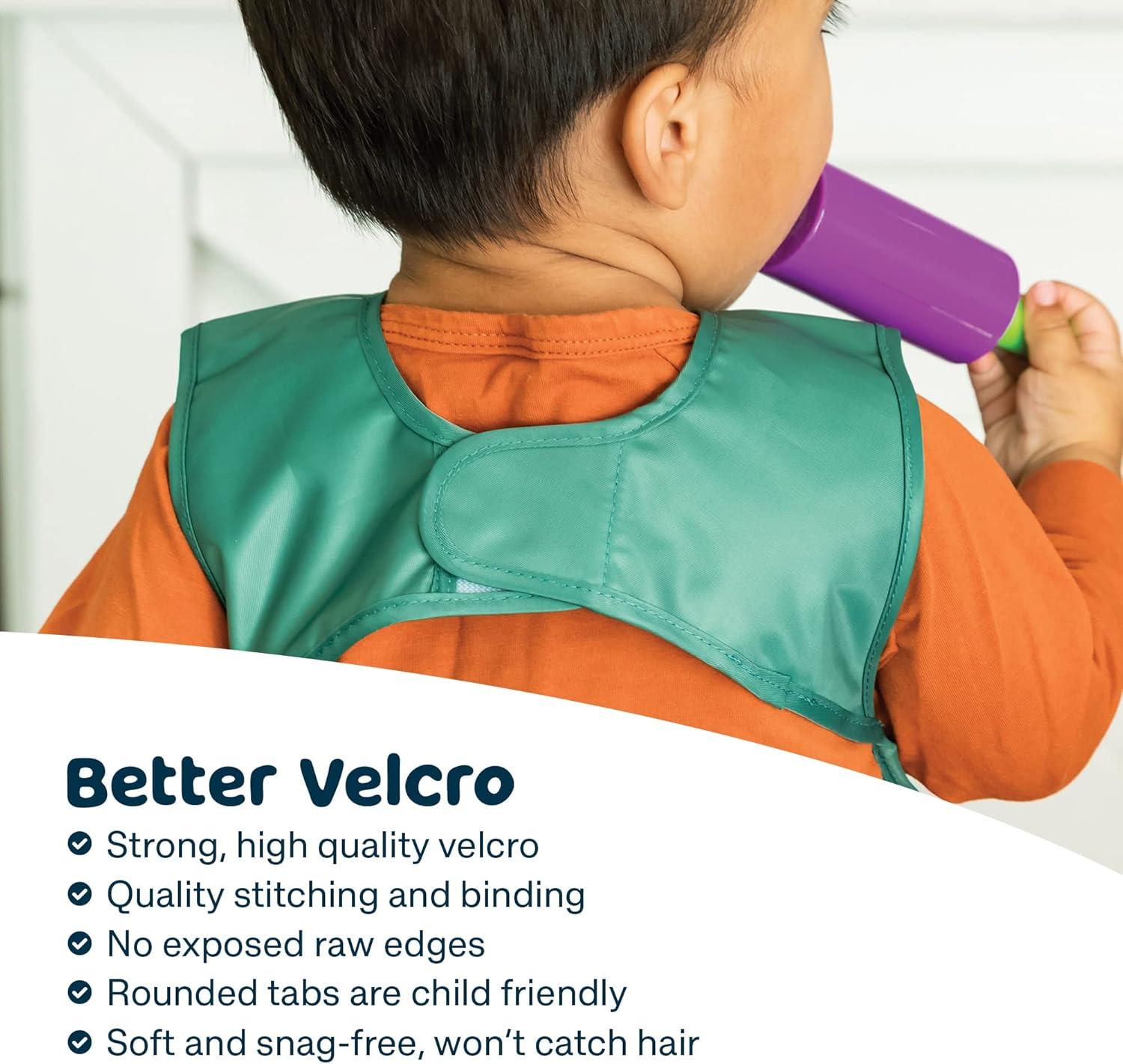 Tiny Twinkle 2-Pack Mess-Proof Apron Toddler Bib w/Tug-Proof Closure and BPA-Free (Sage Charcoal, Small 6-24 Months)